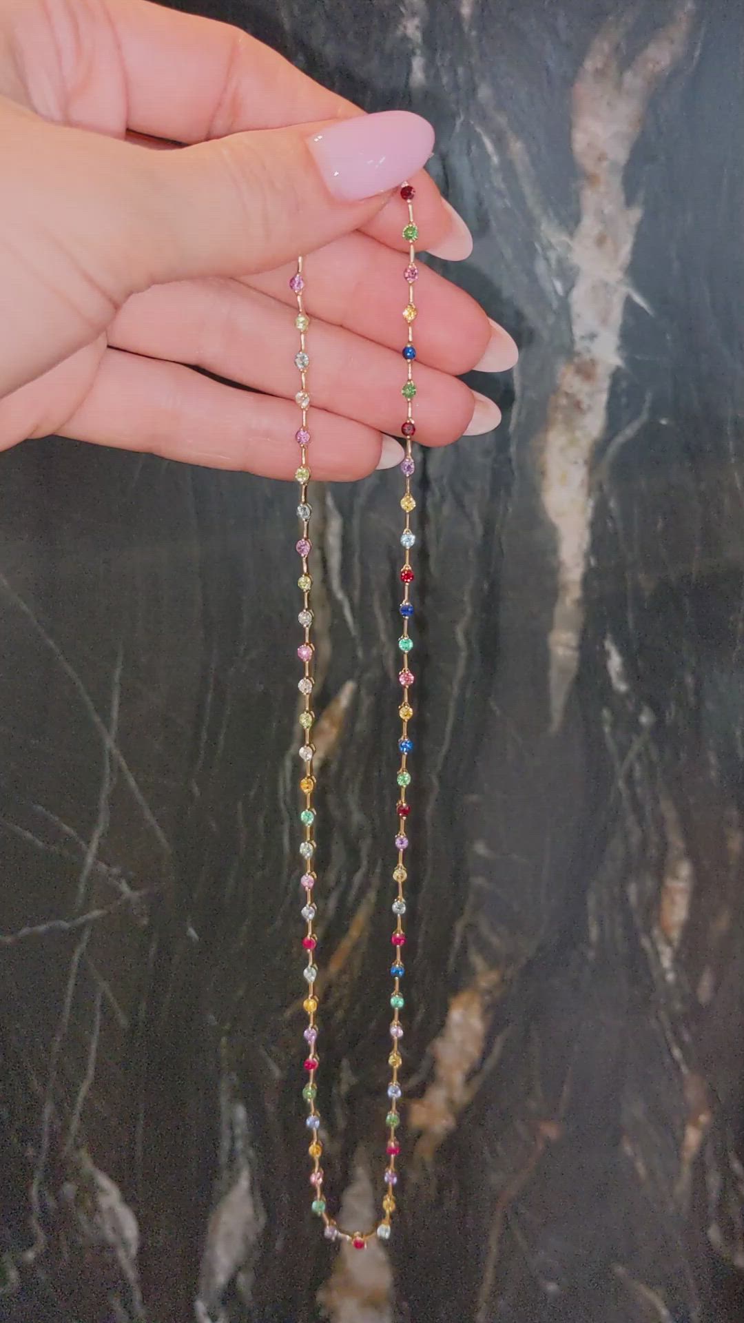 2.45&nbsp;Ct.Tw.Total Carat Weight Sapphire, Aquamarine, Ruby, Emerald, Peridot, Citrine, Tourmaline, Amethyst and Garnet Multi Stone Necklace, 14K Yellow Gold Size Video