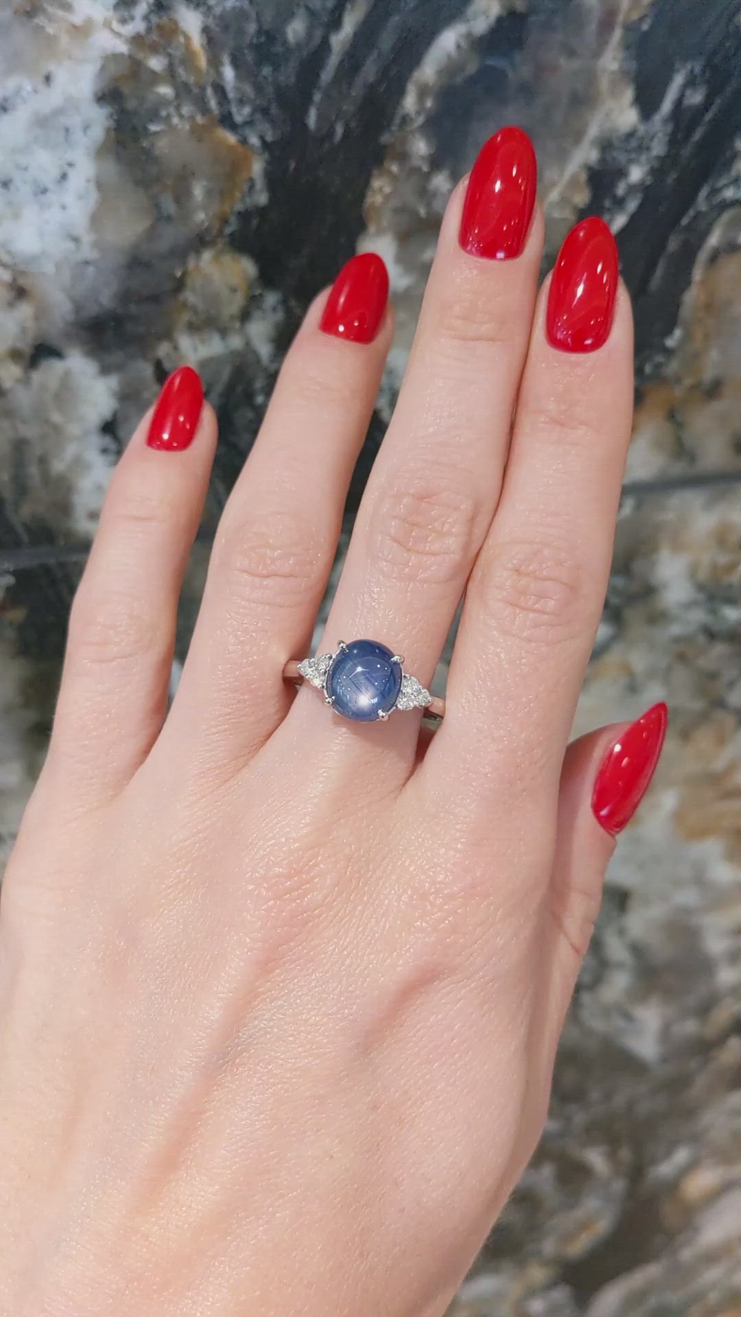 4.30 Ct. Blue Sapphire and Natural Diamond Multi Stone Ring, 14K White Gold Size Video