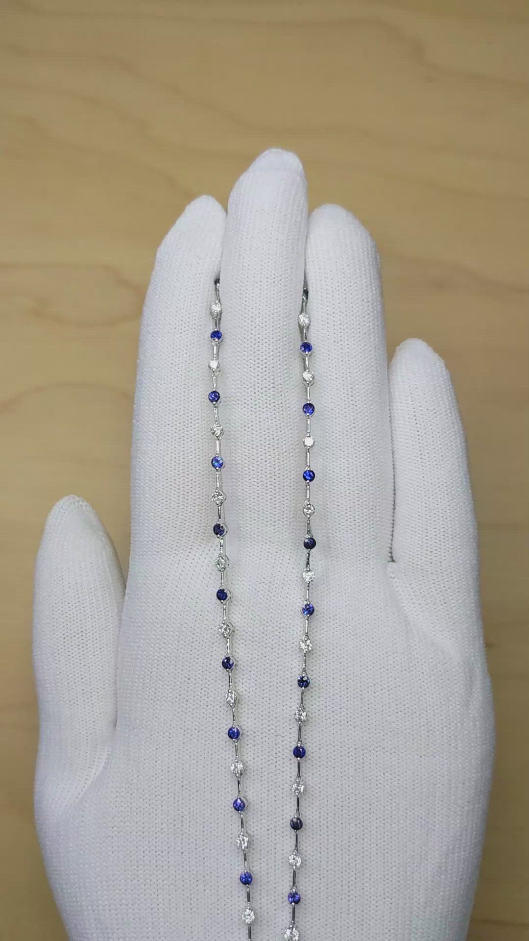 3.28&nbsp;Ct.Tw.Total Carat Weight Blue Sapphire and Natural Diamond Accent Stones Necklace, 14K White Gold Size Video