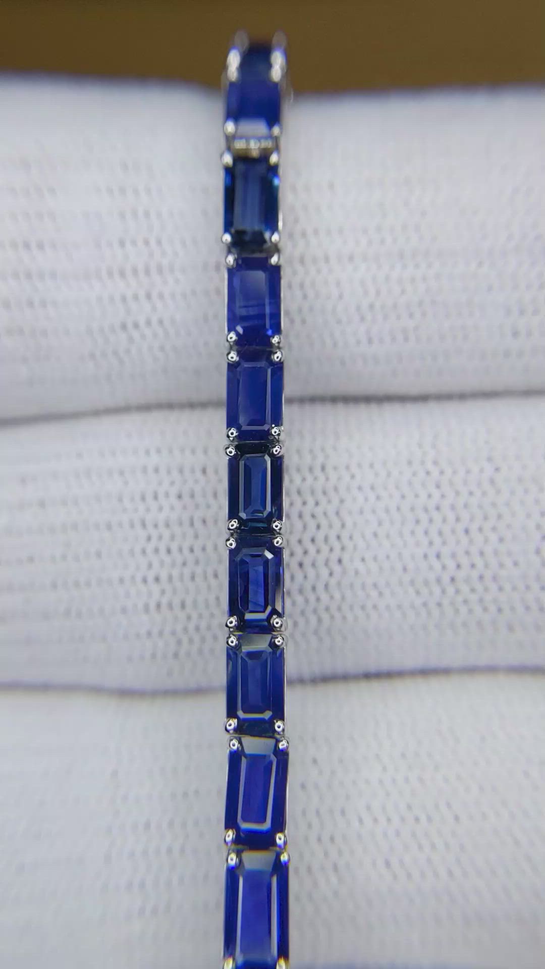 9.82 Ct.Tw.Total Carat Weight Blue Sapphire Tennis/Line Bracelet, 14K White Gold Size Video