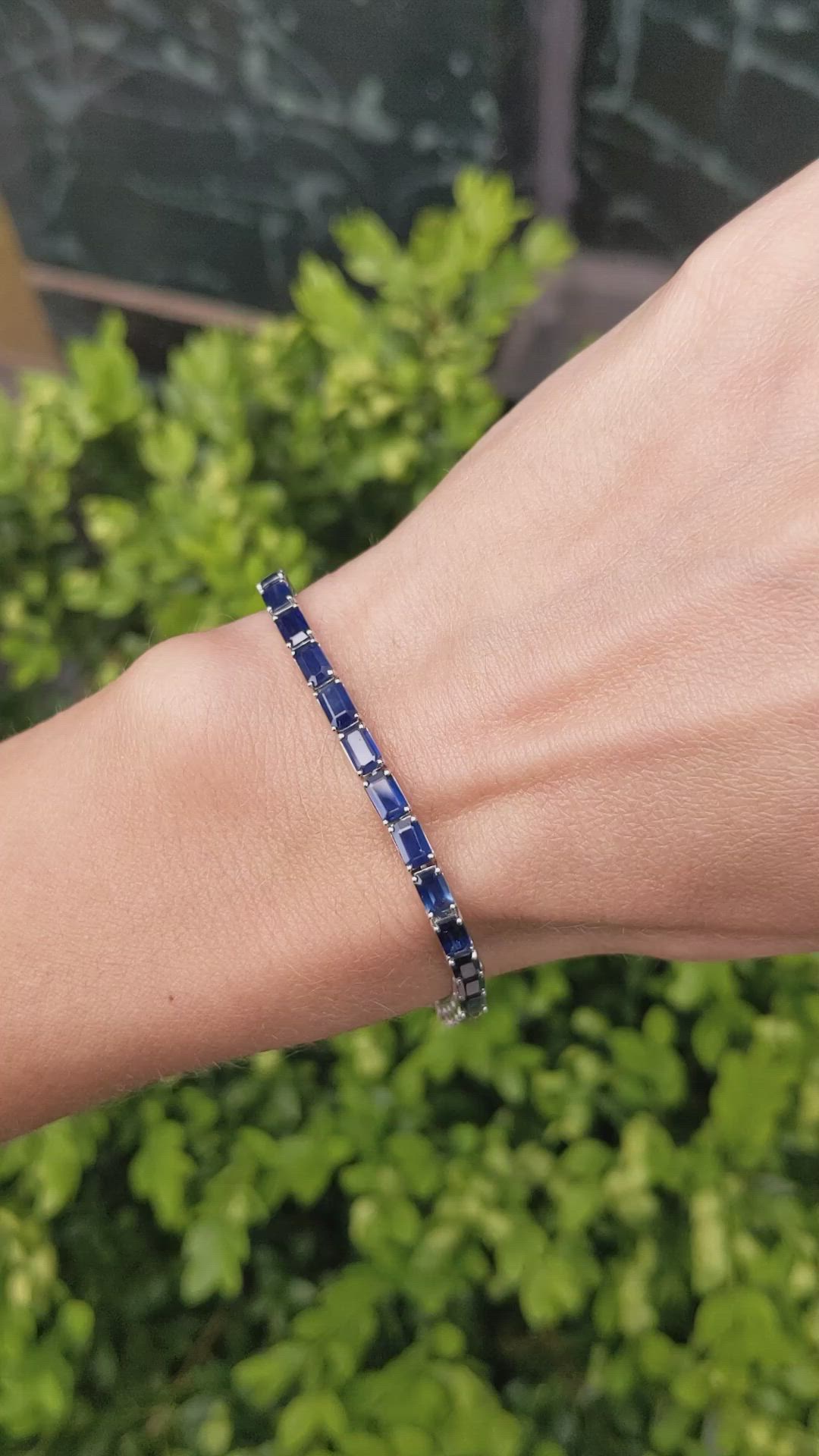 9.82 Ct.Tw.Total Carat Weight Blue Sapphire Tennis/Line Bracelet, 14K White Gold Size Video