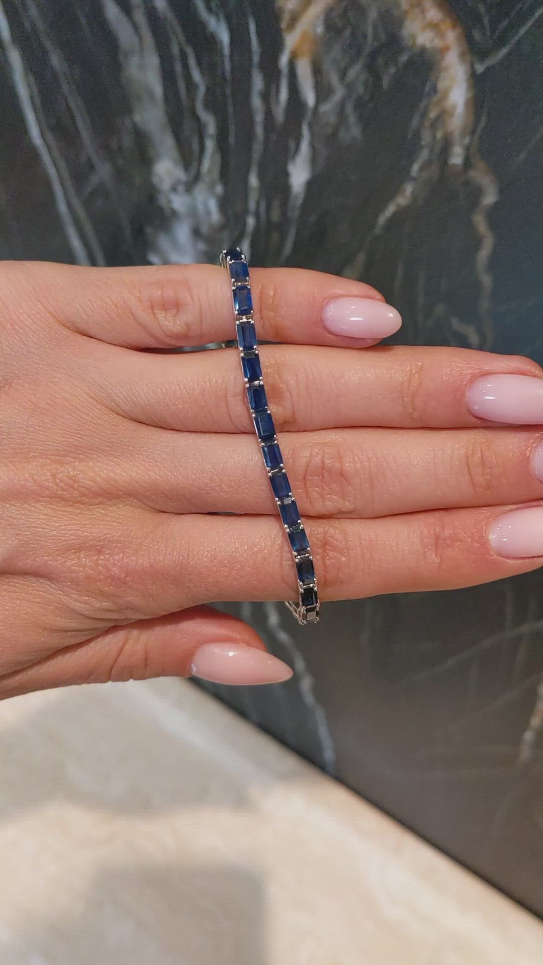 9.82 Ct.Tw.Total Carat Weight Blue Sapphire Tennis/Line Bracelet, 14K White Gold Size Video