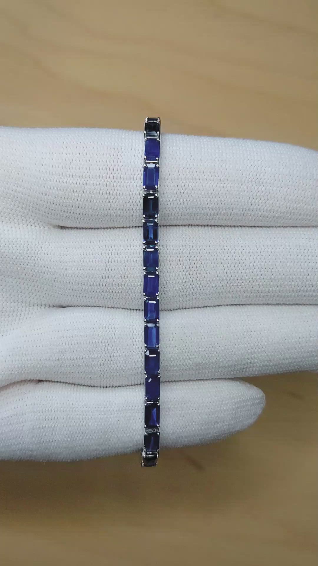 9.82 Ct.Tw.Total Carat Weight Blue Sapphire Tennis/Line Bracelet, 14K White Gold Size Video