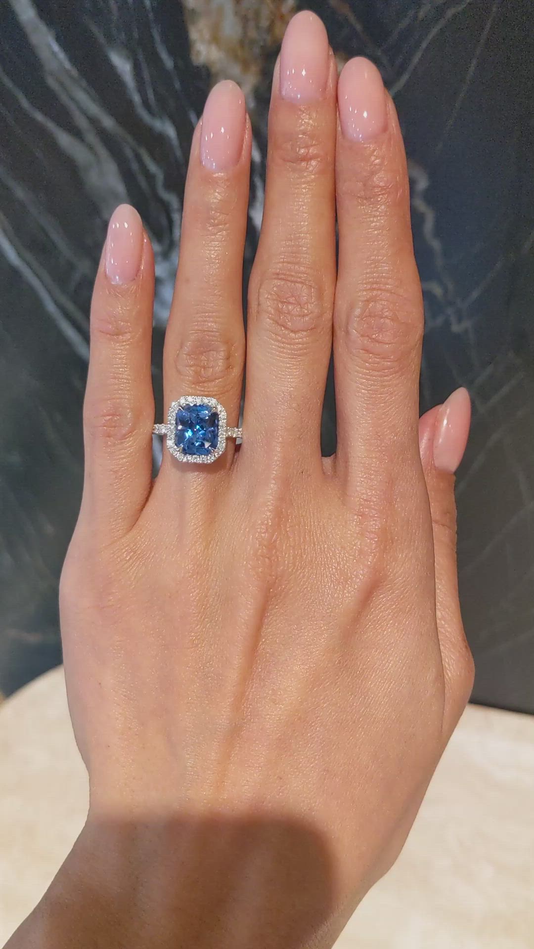 4.10 Ct. Blue Sapphire and Natural Diamond Pave Ring, 18K White Gold Size Video