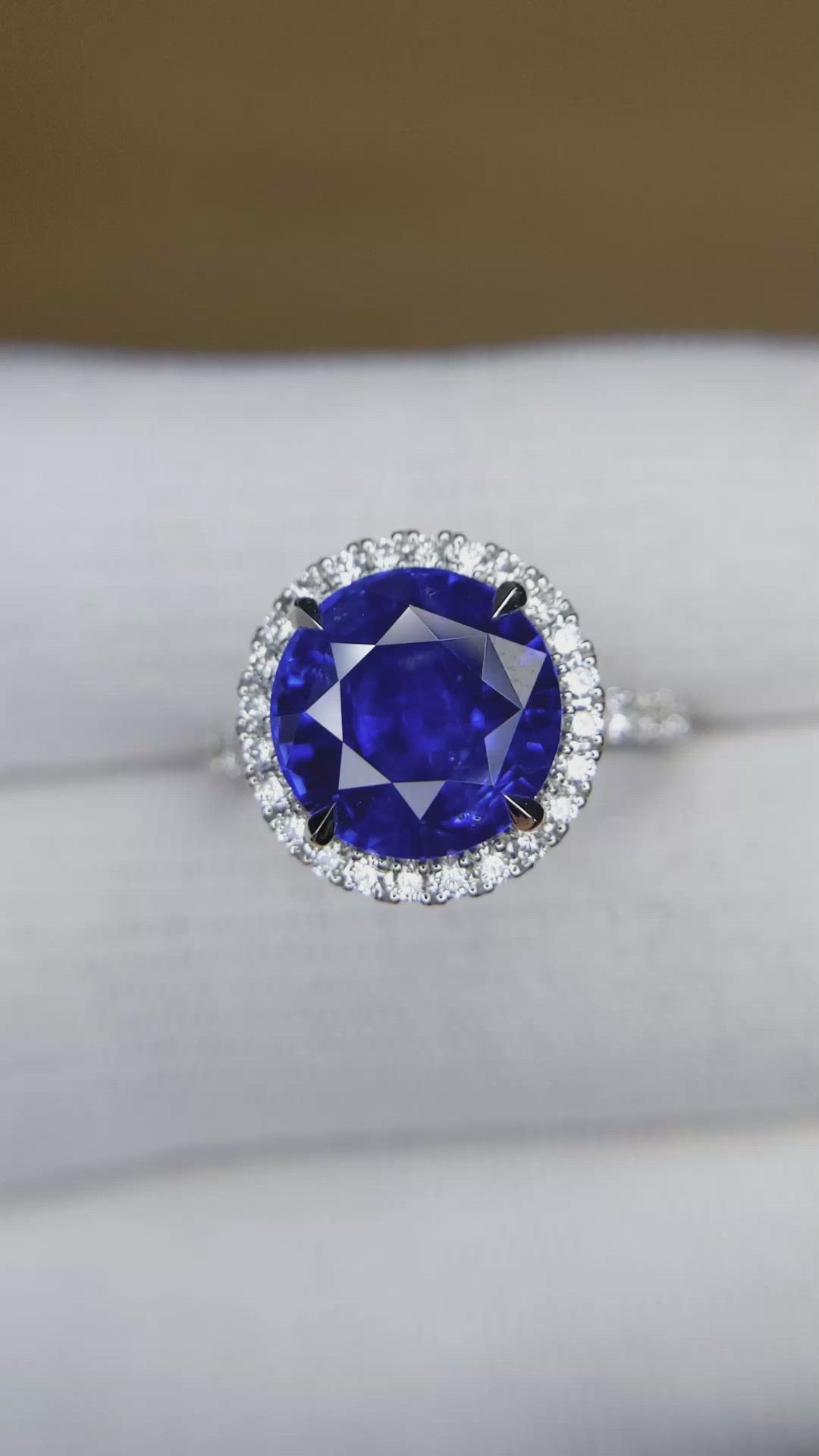 5.94 Ct. Blue Sapphire and Natural Diamond Pave Ring, 18K White Gold Size Video