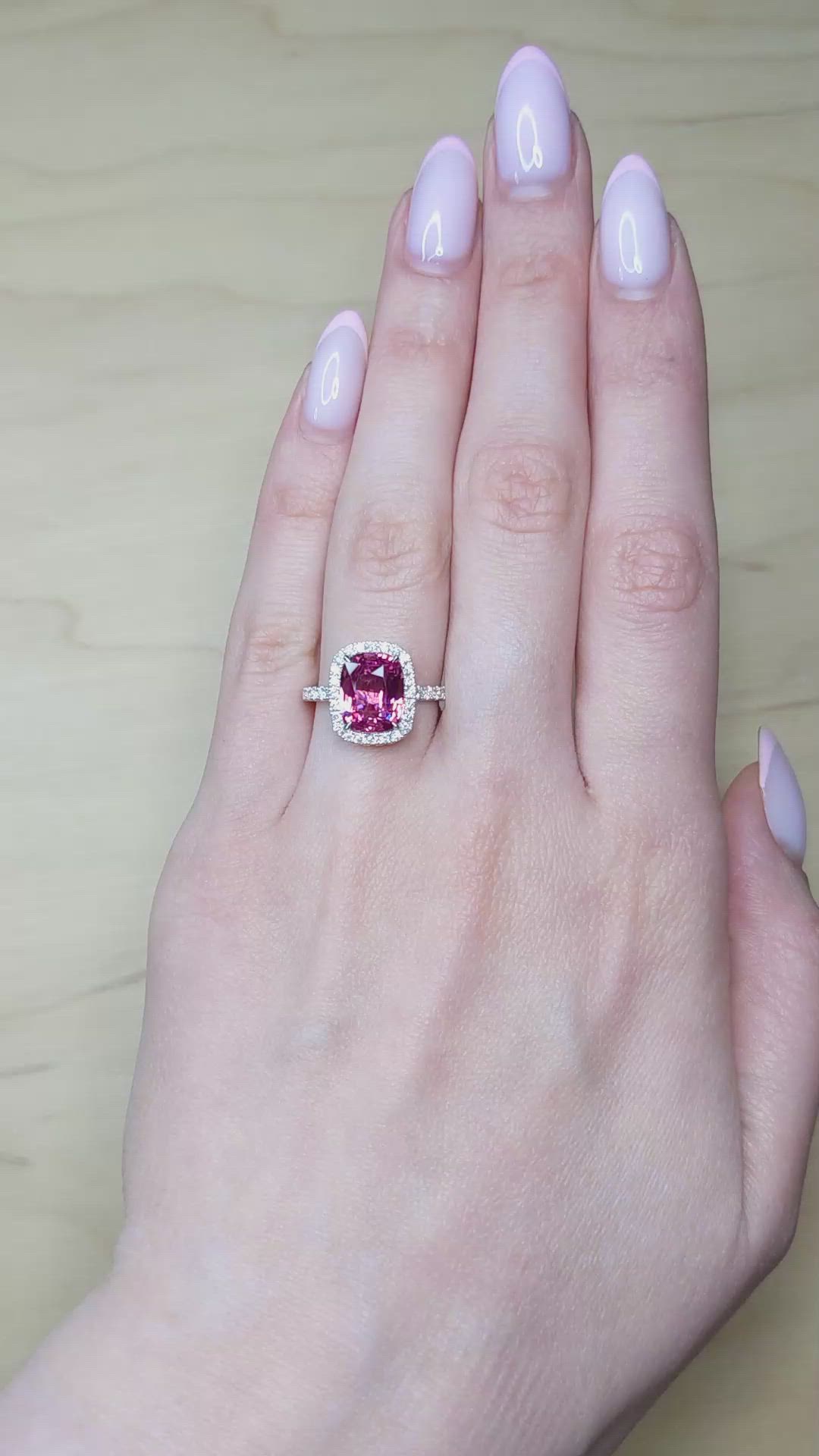 4.04 Ct. Pink Sapphire and Natural Diamond Pave Ring, 18K White Gold Size Video