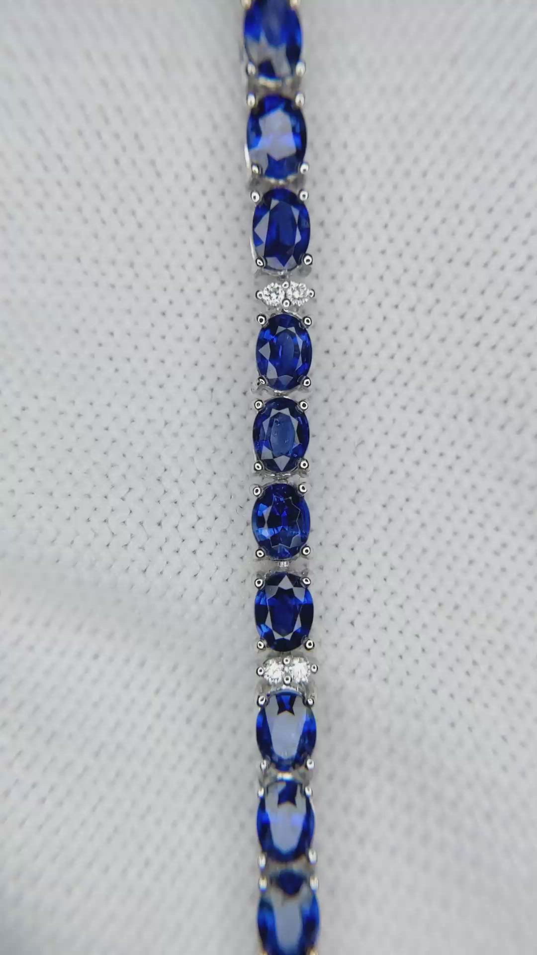 7.22 Ct.Tw.Total Carat Weight Blue Sapphire and Natural Diamond Tennis/Line Bracelet, 14K White Gold Size Video