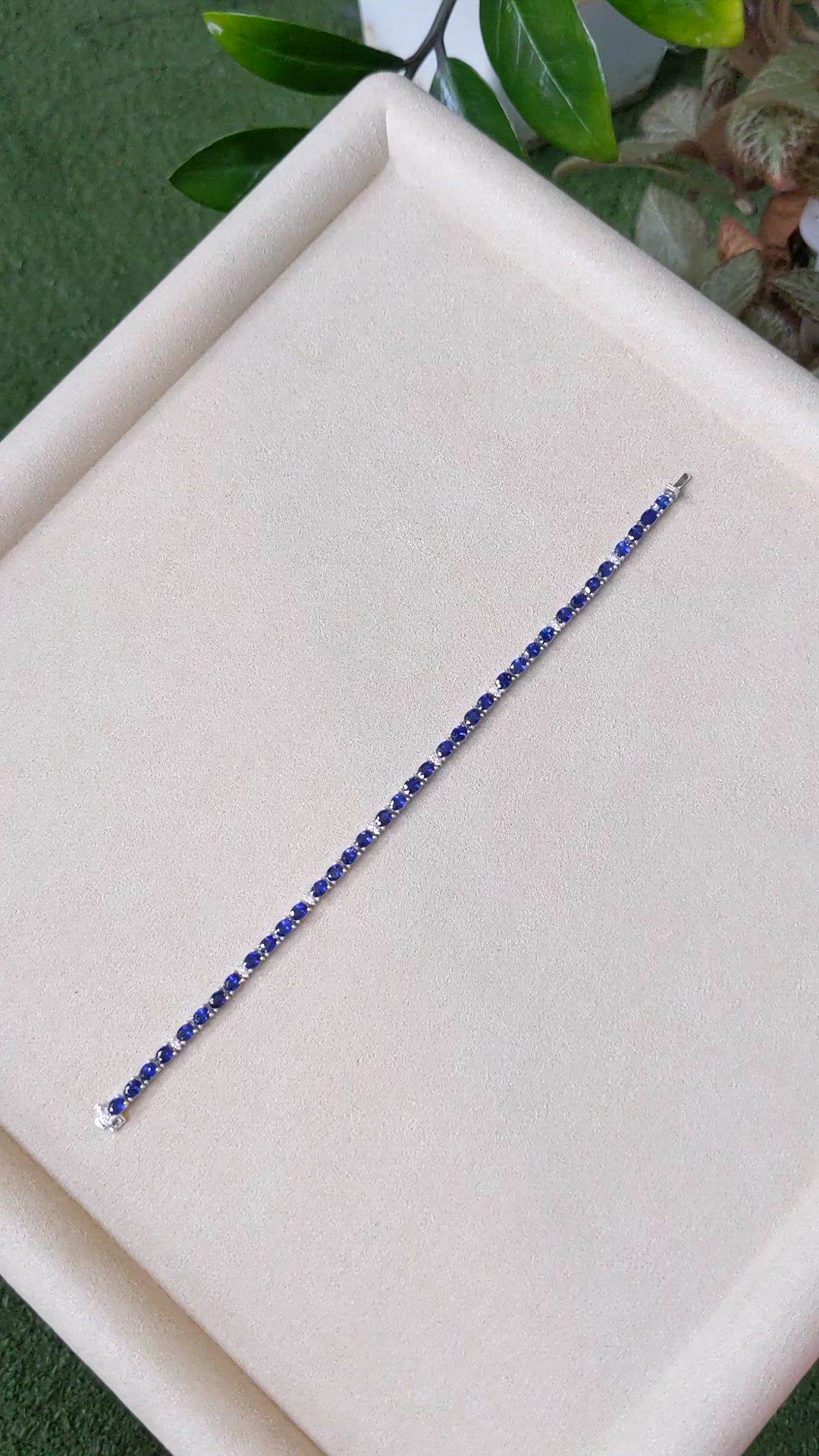 36.00 Ct.Tw.Total Carat Weight Blue Sapphire and Natural Diamond Tennis/Line Bracelet, 14K White Gold Size Video