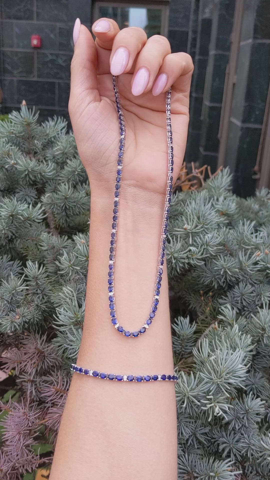 36.00 Ct.Tw.Total Carat Weight Blue Sapphire and Natural Diamond Tennis/Line Bracelet, 14K White Gold Size Video