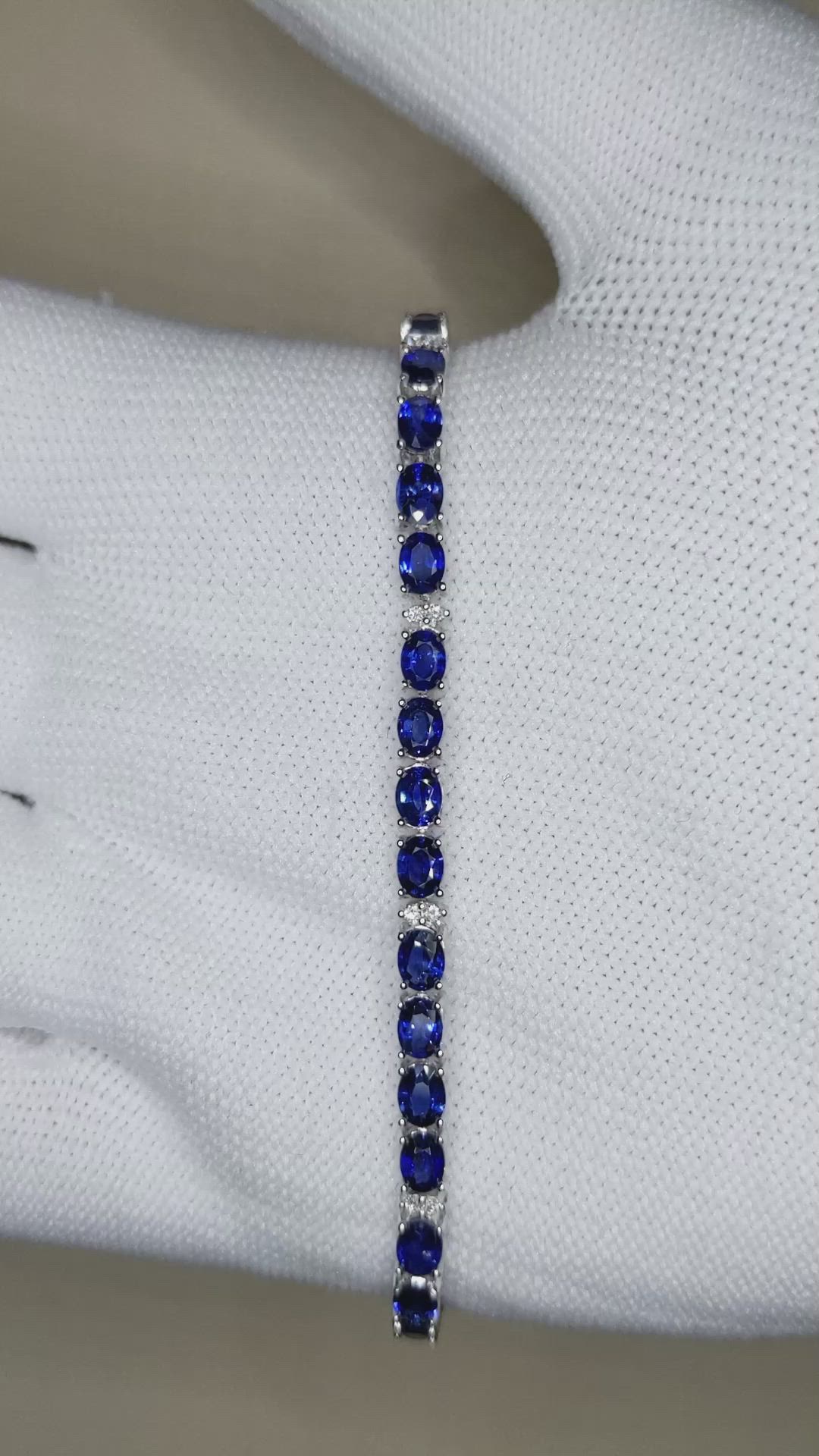 7.22 Ct.Tw.Total Carat Weight Blue Sapphire and Natural Diamond Tennis/Line Bracelet, 14K White Gold Size Video
