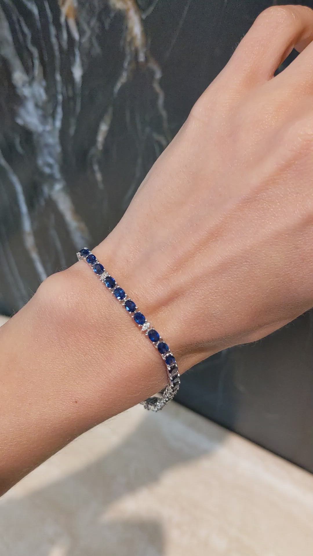 36.00 Ct.Tw.Total Carat Weight Blue Sapphire and Natural Diamond Tennis/Line Bracelet, 14K White Gold Size Video