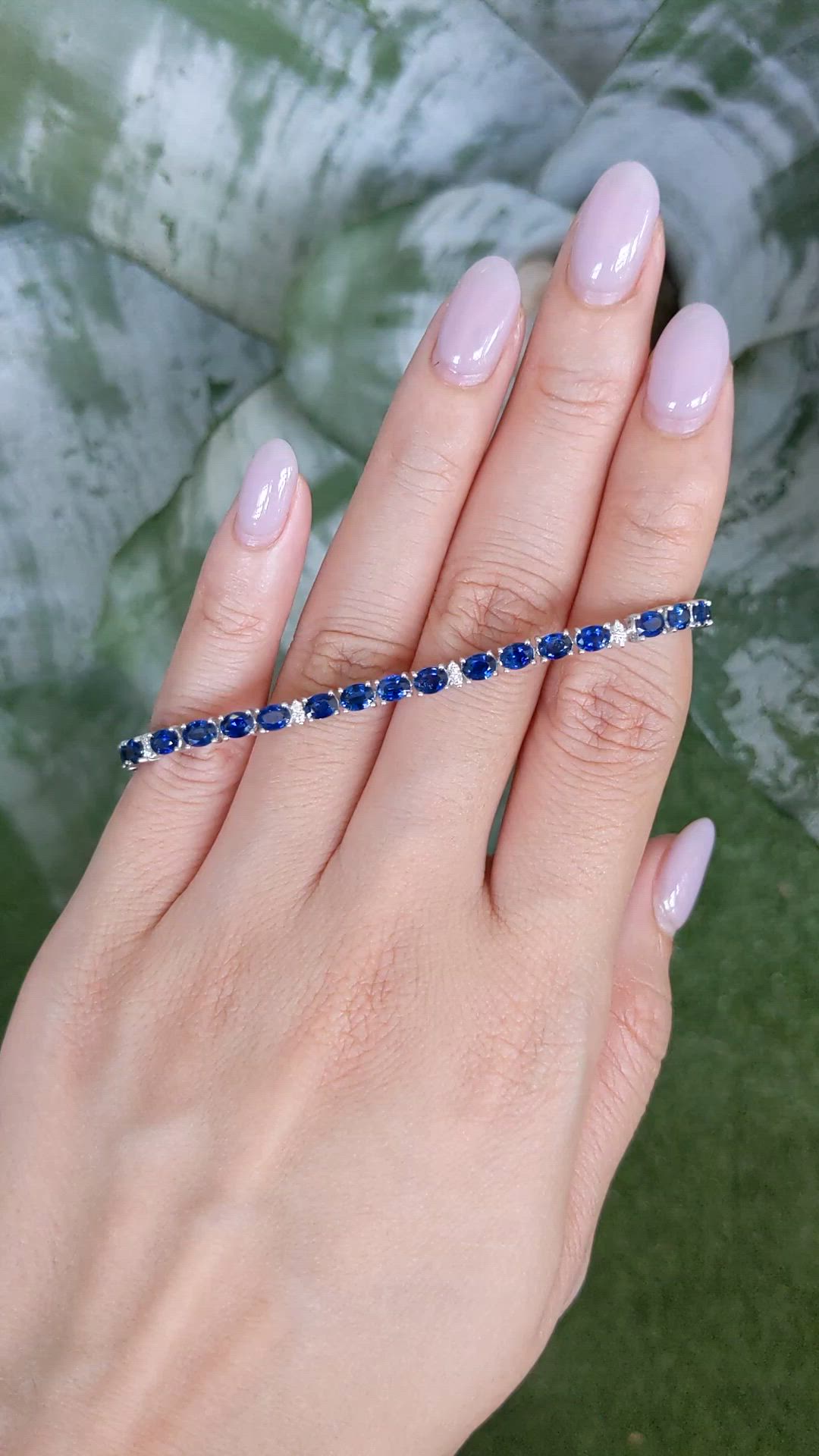 36.00 Ct.Tw.Total Carat Weight Blue Sapphire and Natural Diamond Tennis/Line Bracelet, 14K White Gold Size Video