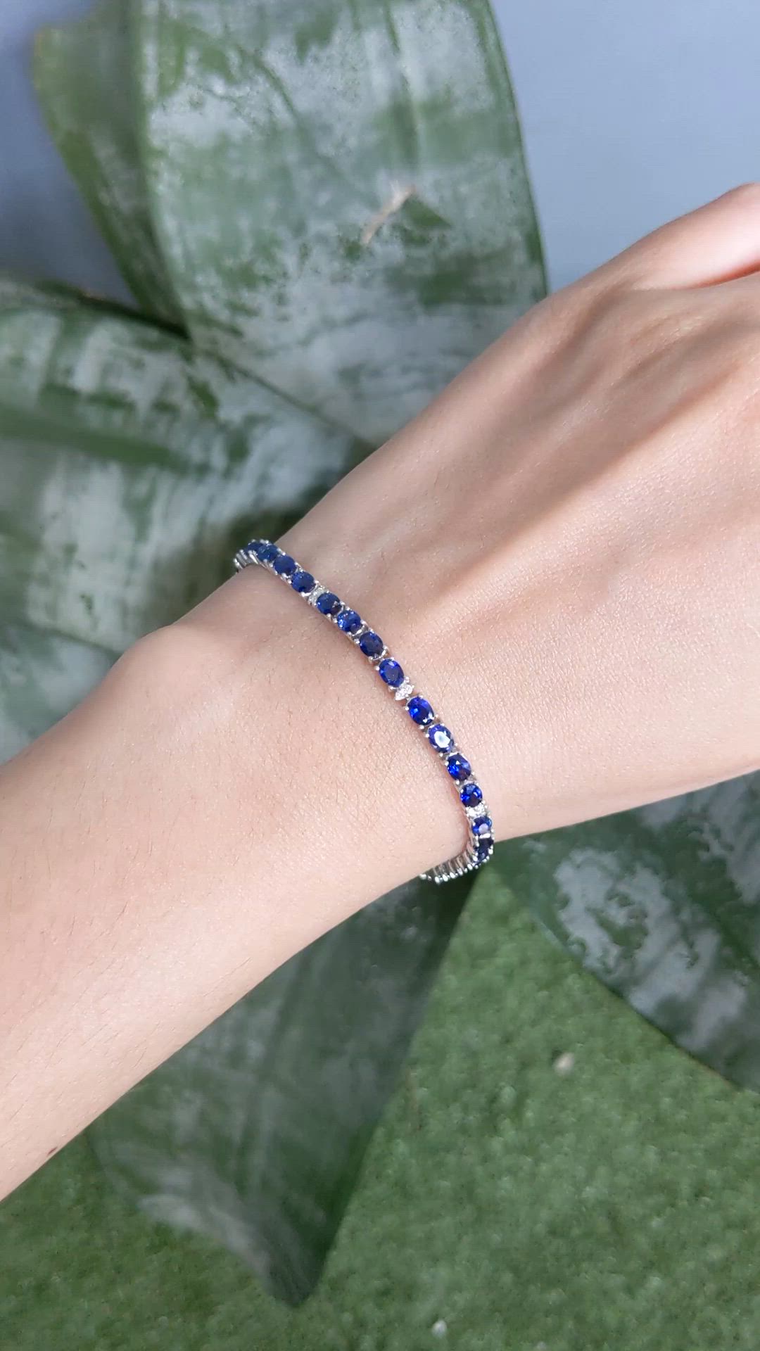 36.00 Ct.Tw.Total Carat Weight Blue Sapphire and Natural Diamond Tennis/Line Bracelet, 14K White Gold Size Video