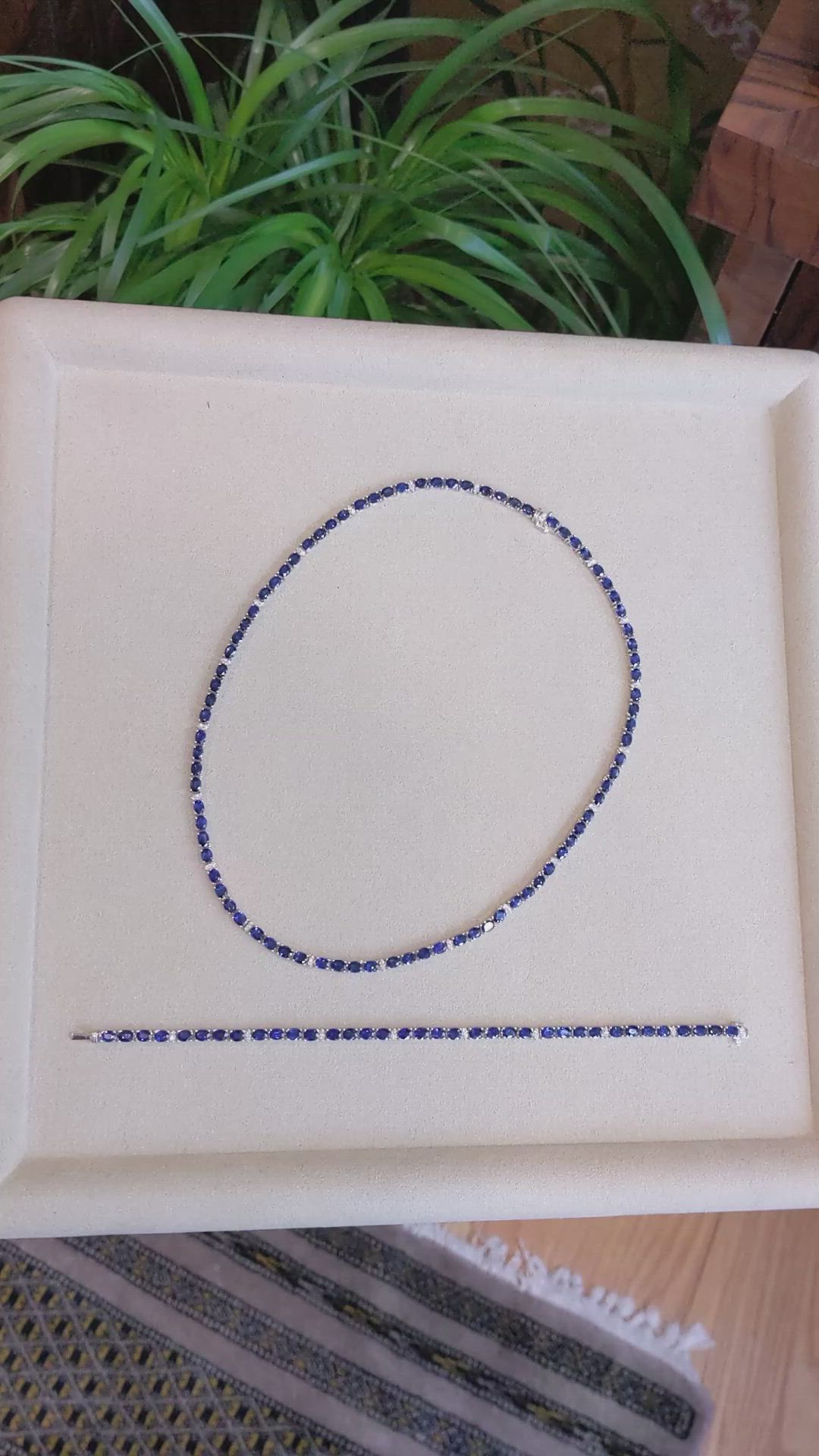 17.17 Ct. Blue Sapphire and Natural Diamond Tennis/Riviere Necklace, 14K White Gold Size Video