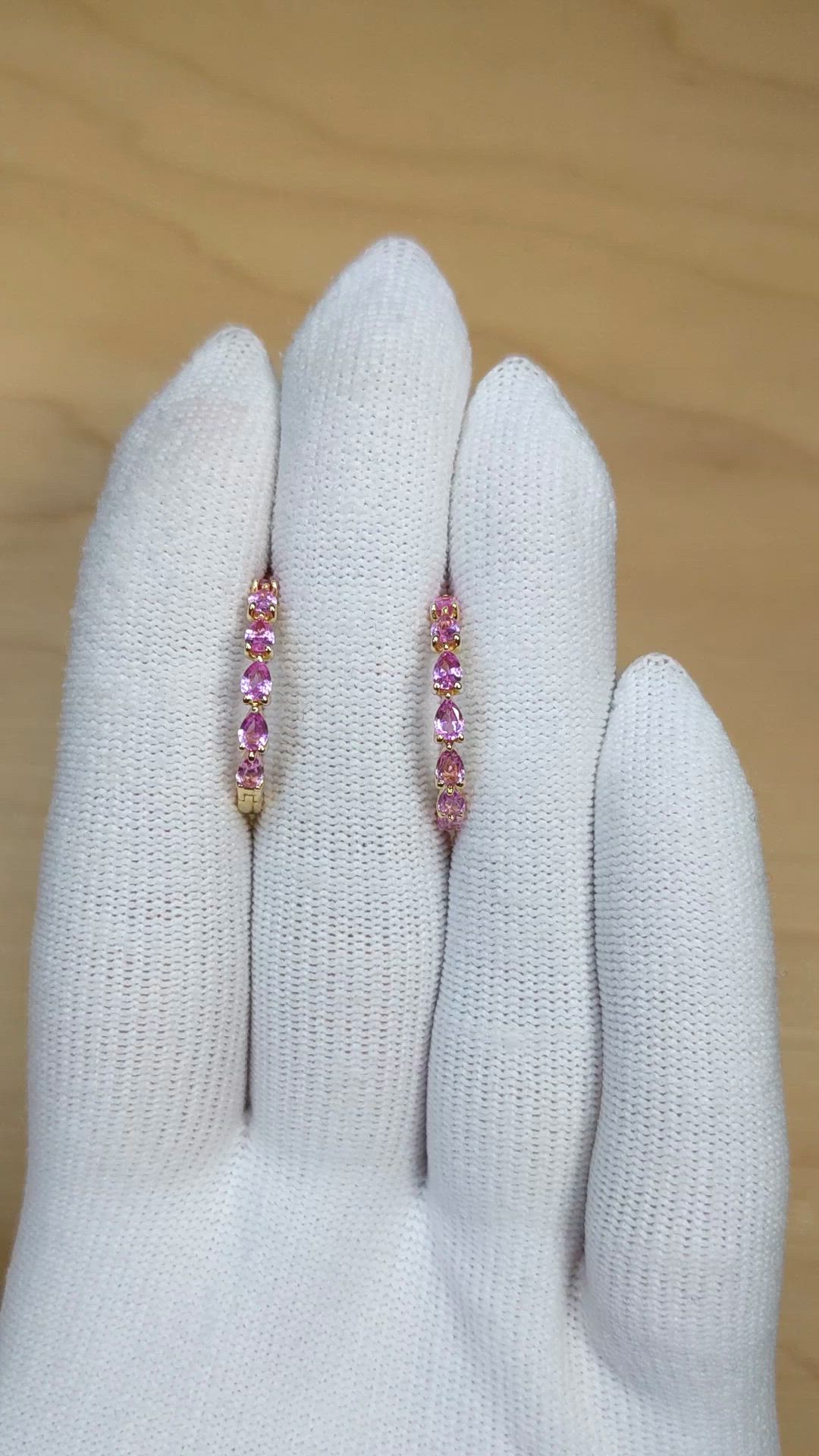 1.68 Ct.Tw.Total Carat Weight Pink Sapphire Hoops Earrings, 14K Yellow Gold Size Video
