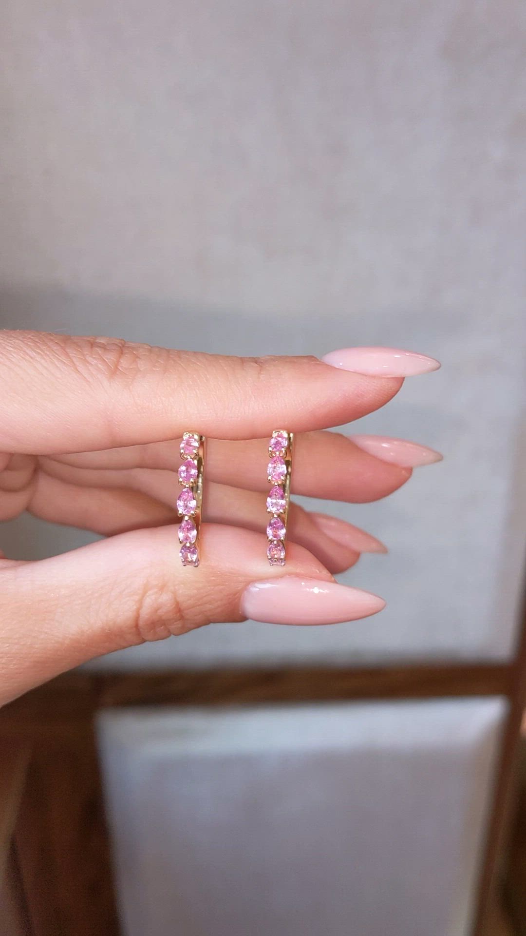 1.68 Ct.Tw.Total Carat Weight Pink Sapphire Hoops Earrings, 14K Yellow Gold Size Video