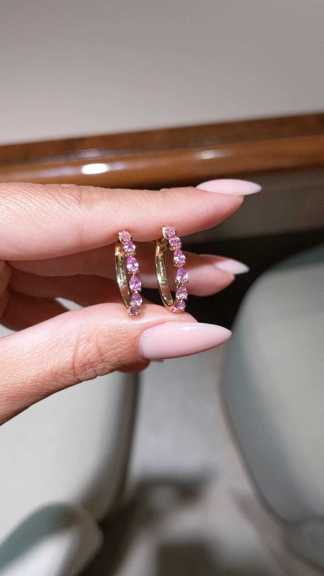 1.68 Ct.Tw.Total Carat Weight Pink Sapphire Hoops Earrings, 14K Yellow Gold Size Video