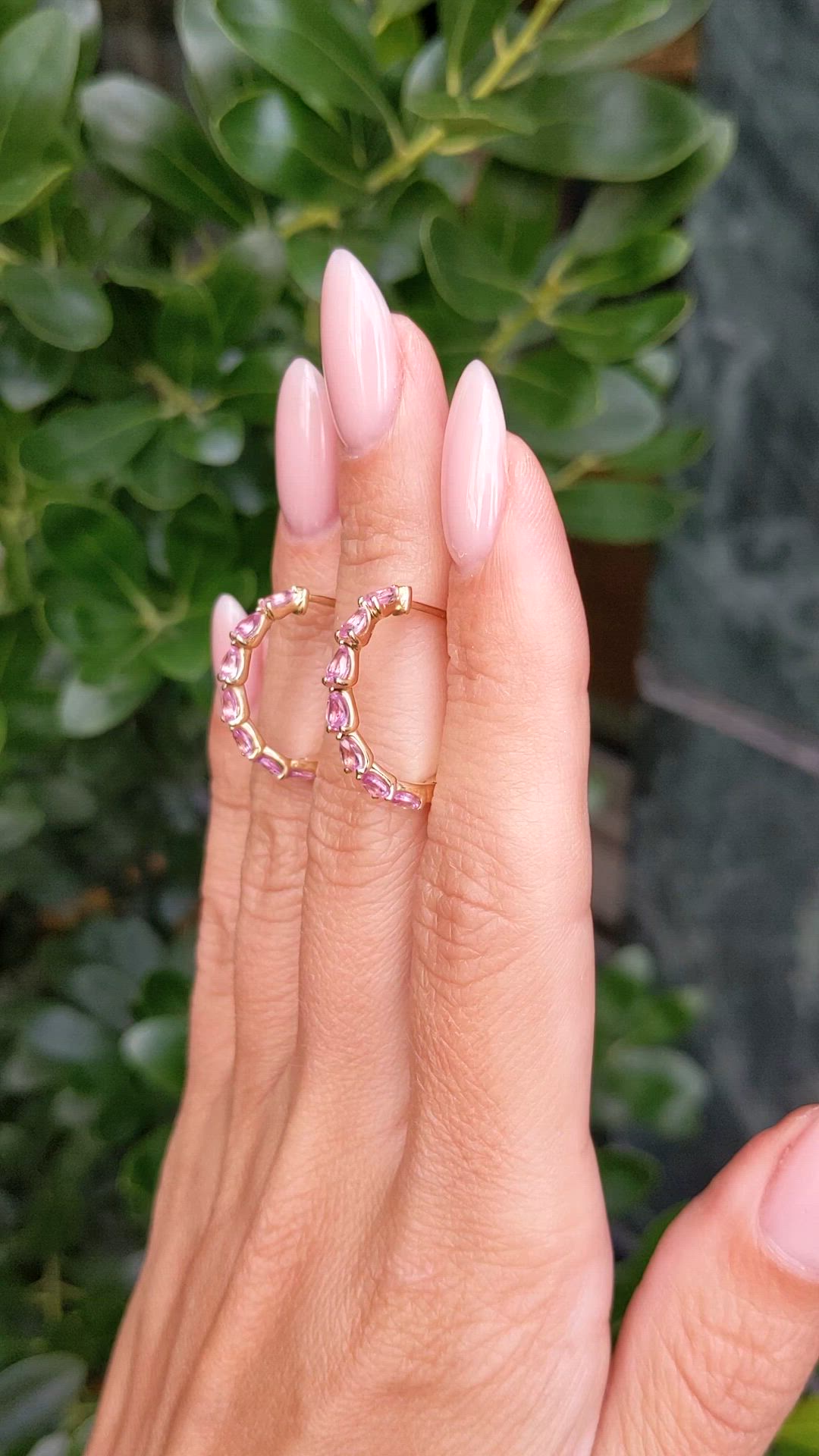1.68 Ct.Tw.Total Carat Weight Pink Sapphire Hoops Earrings, 14K Yellow Gold Size Video