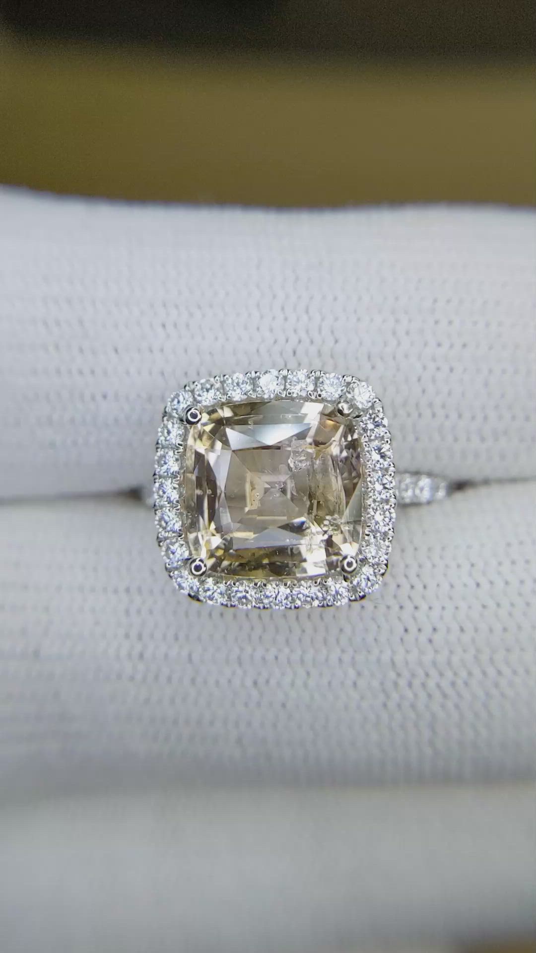 4.18 Ct. Padparadscha Sapphire and Natural Diamond Pave Ring, 18K White Gold Size Video