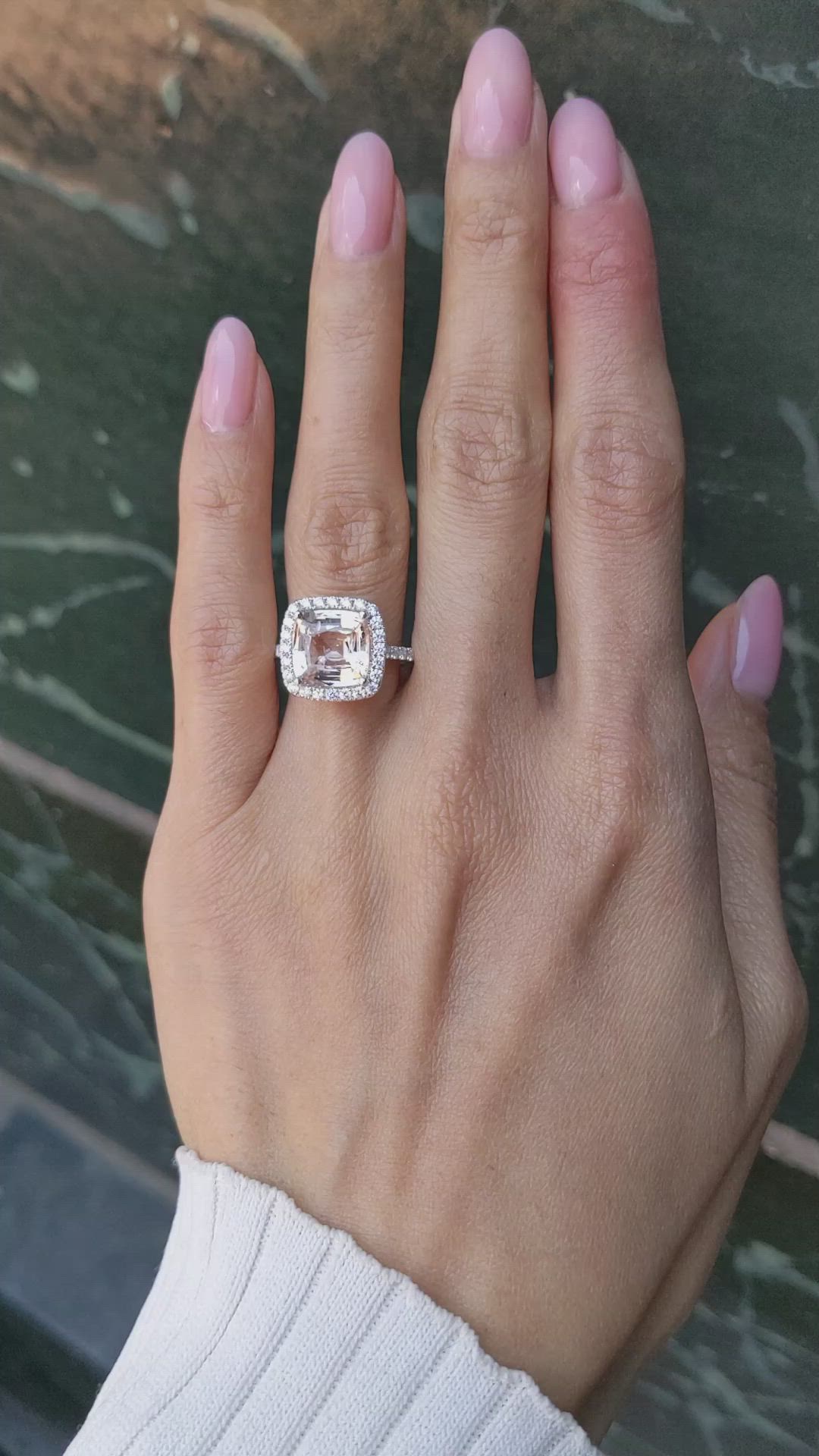 4.18 Ct. Padparadscha Sapphire and Natural Diamond Pave Ring, 18K White Gold Size Video