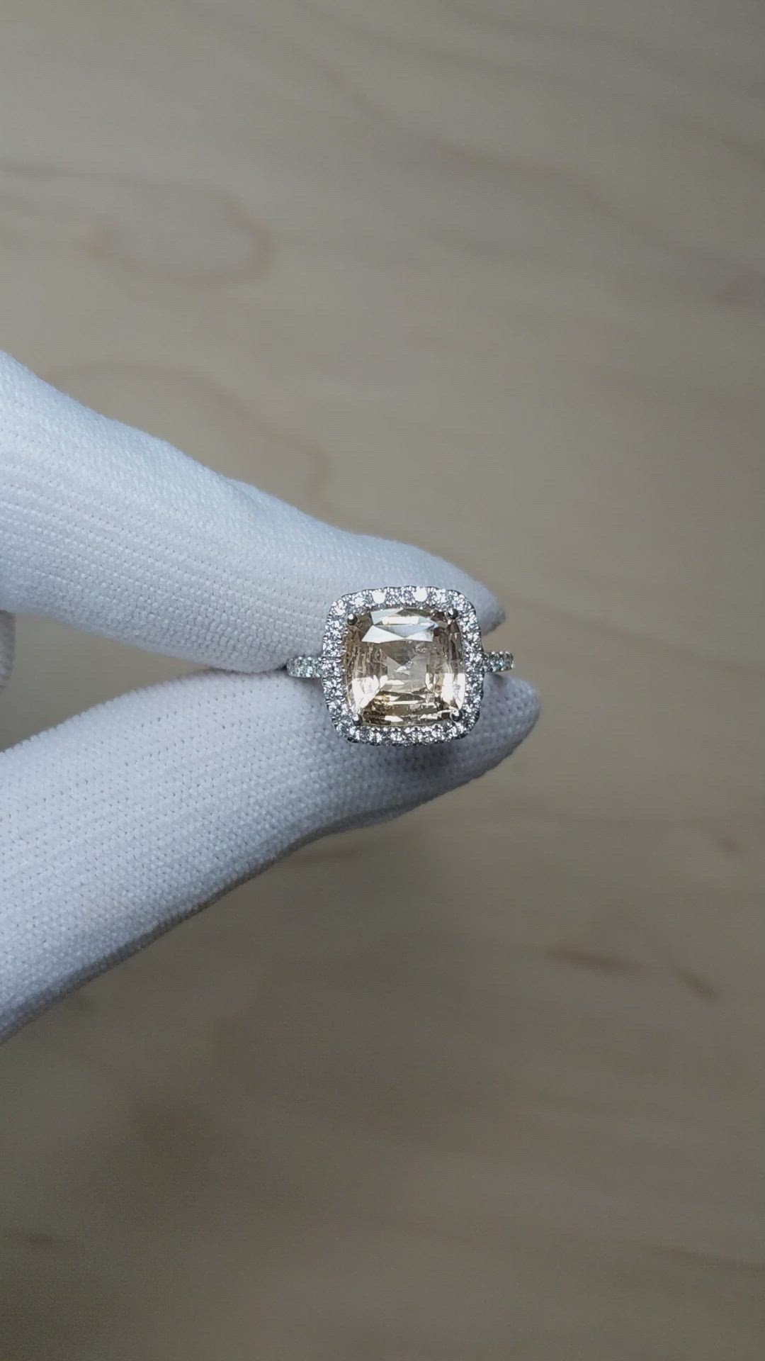 4.18 Ct. Padparadscha Sapphire and Natural Diamond Pave Ring, 18K White Gold Size Video