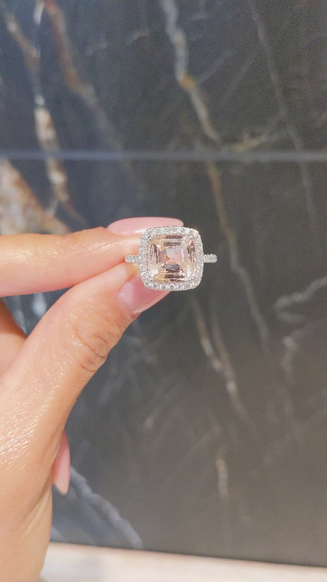 4.18 Ct. Padparadscha Sapphire and Natural Diamond Pave Ring, 18K White Gold Size Video