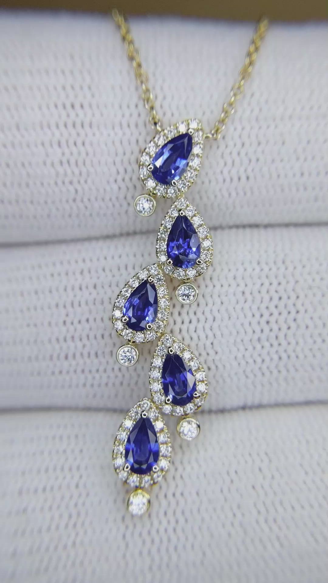 1.20 Ct. Blue Sapphire Halo Necklace, 14K Yellow Gold Size Video