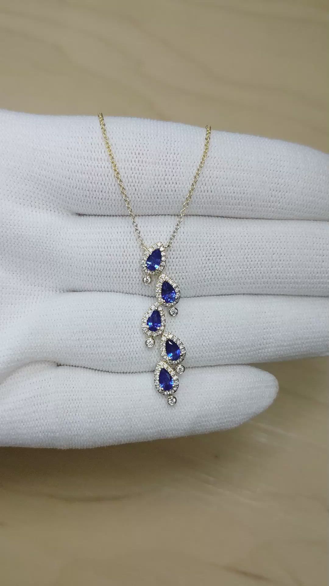 1.20 Ct. Blue Sapphire Halo Necklace, 14K Yellow Gold Size Video