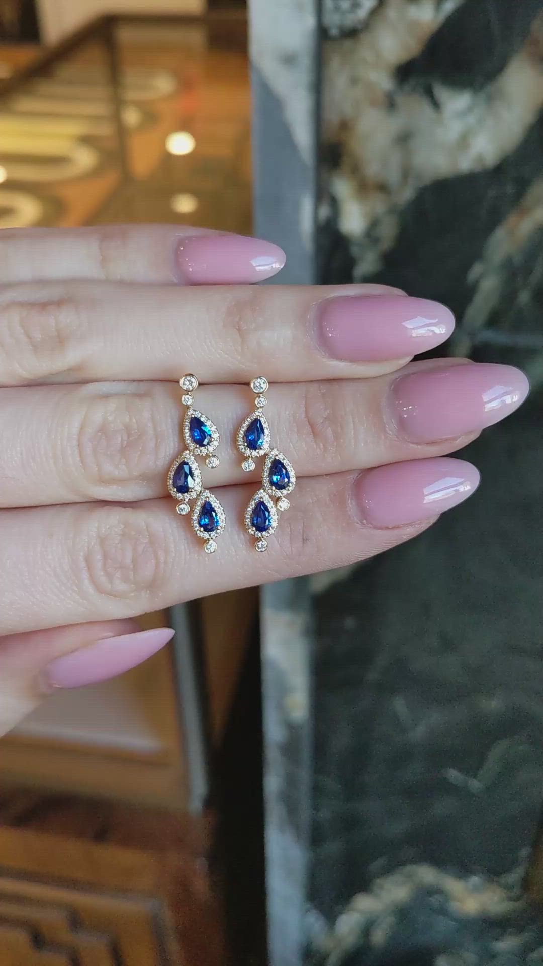1.60 Ct.Tw.Total Carat Weight Blue Sapphire and Natural Diamond Halo Earrings, 14K Yellow Gold Size Video