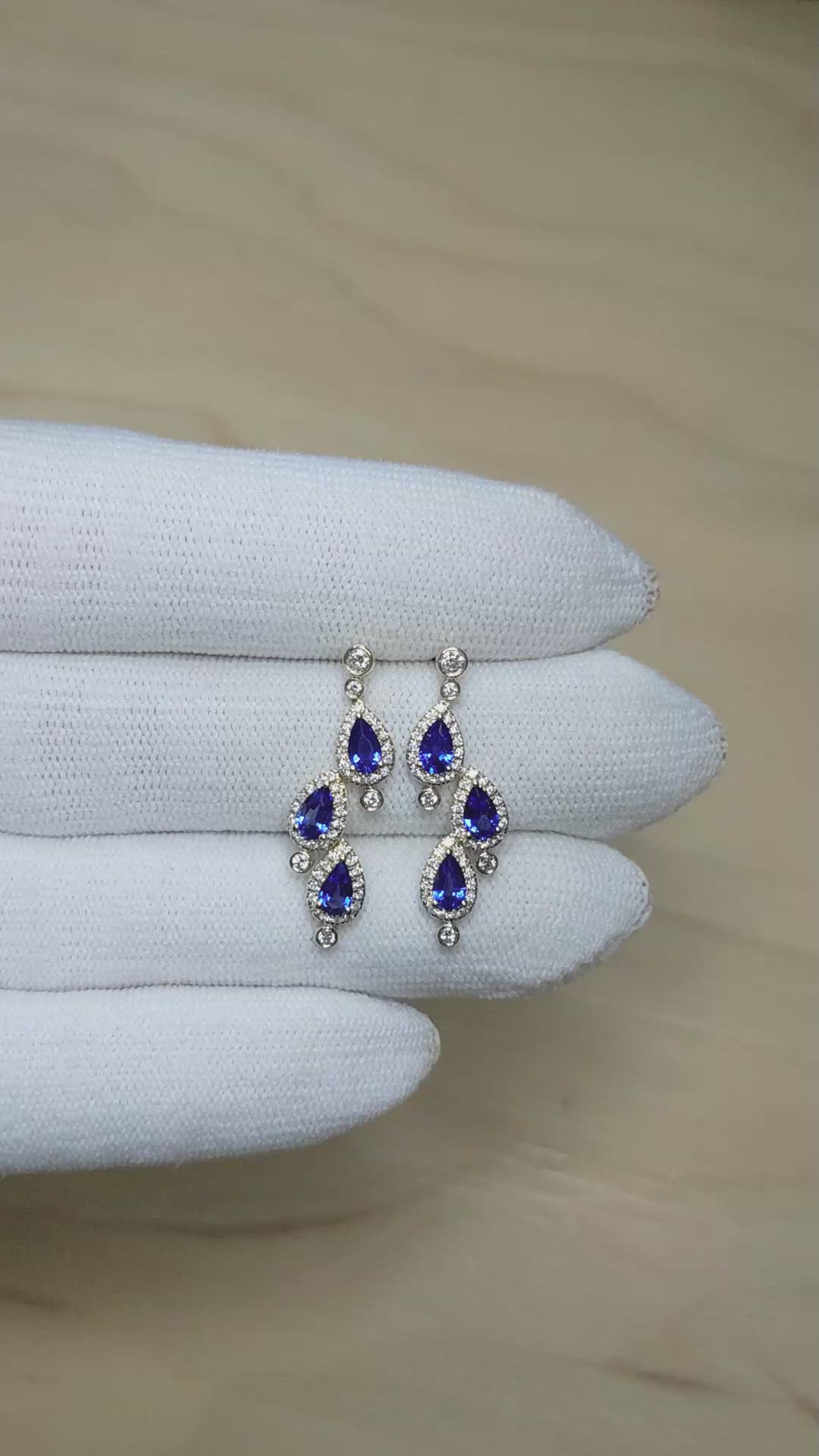 1.60 Ct.Tw.Total Carat Weight Blue Sapphire and Natural Diamond Halo Earrings, 14K Yellow Gold Size Video