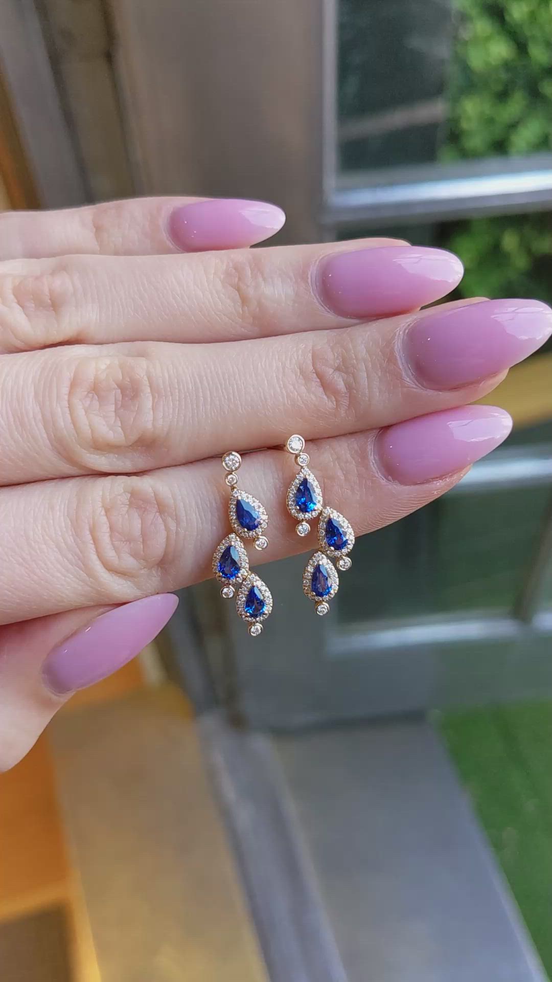 1.60 Ct.Tw.Total Carat Weight Blue Sapphire and Natural Diamond Halo Earrings, 14K Yellow Gold Size Video