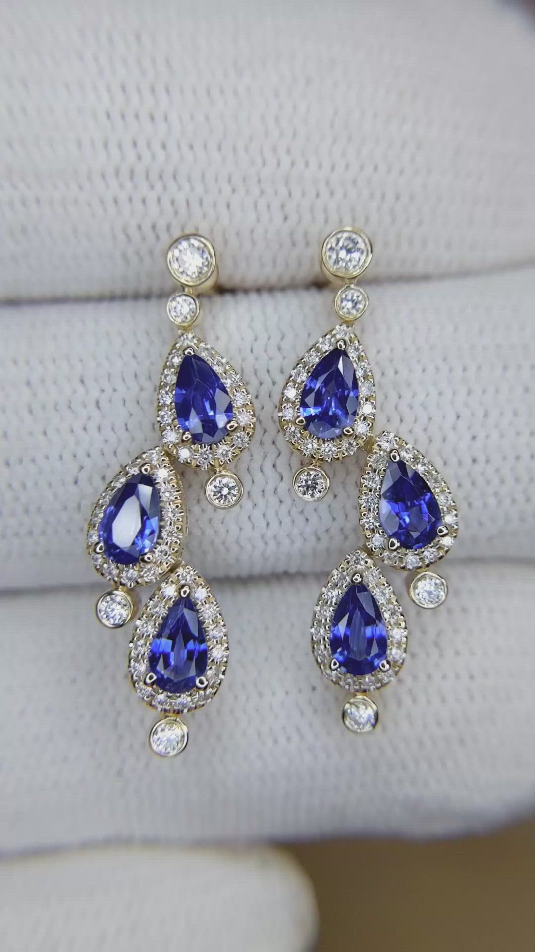 1.60 Ct.Tw.Total Carat Weight Blue Sapphire and Natural Diamond Halo Earrings, 14K Yellow Gold Size Video