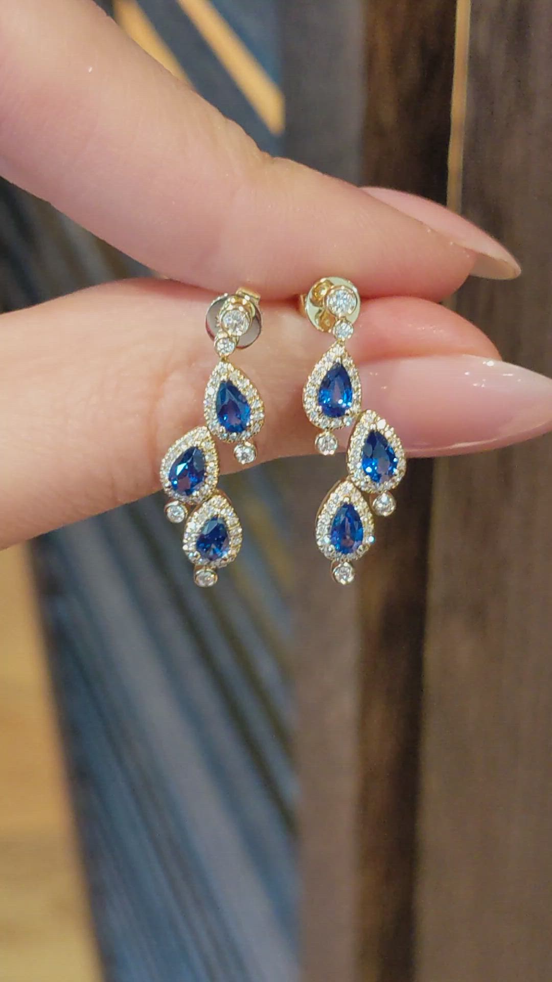1.60 Ct.Tw.Total Carat Weight Blue Sapphire and Natural Diamond Halo Earrings, 14K Yellow Gold Size Video