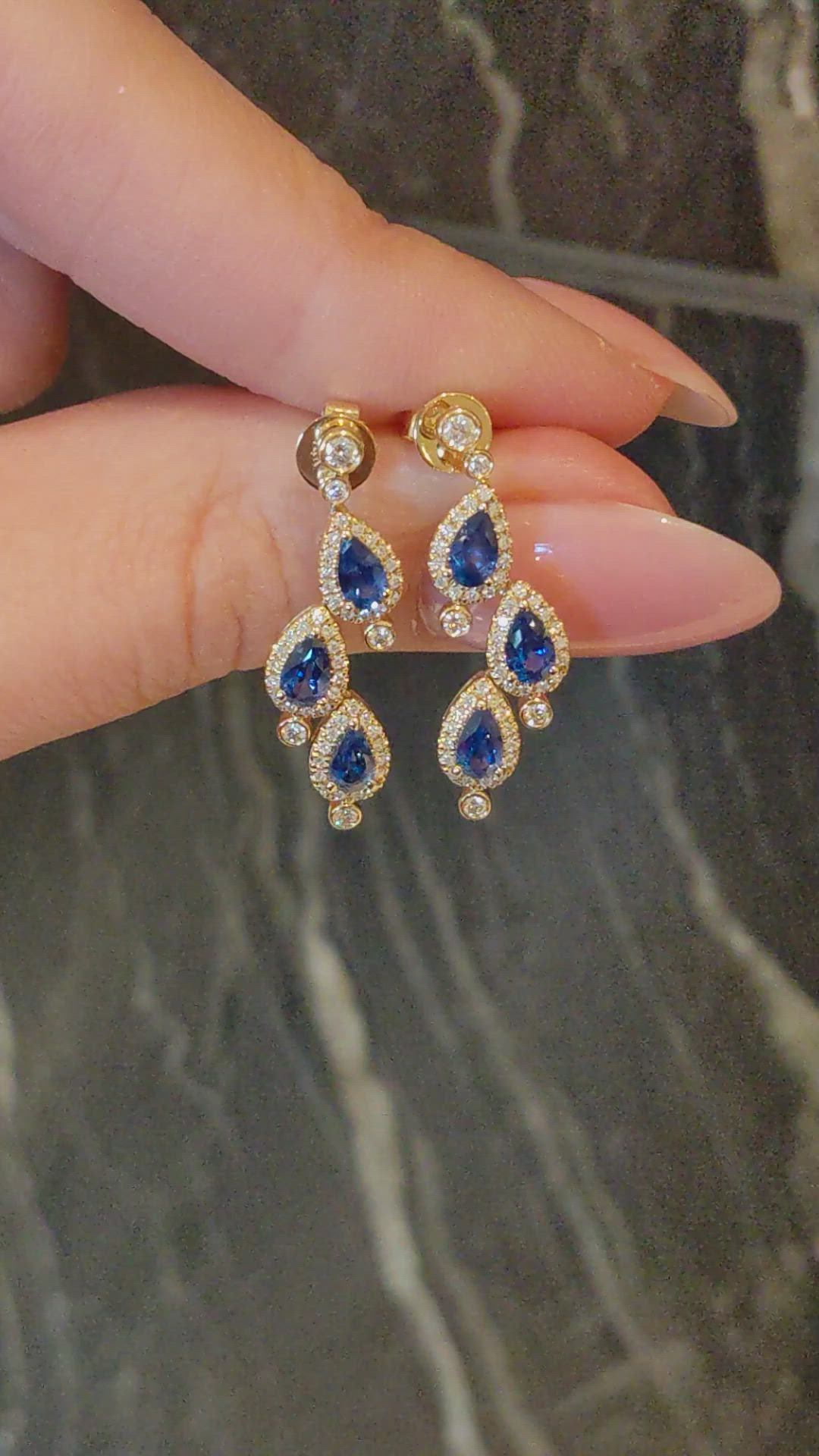 1.60 Ct.Tw.Total Carat Weight Blue Sapphire and Natural Diamond Halo Earrings, 14K Yellow Gold Size Video