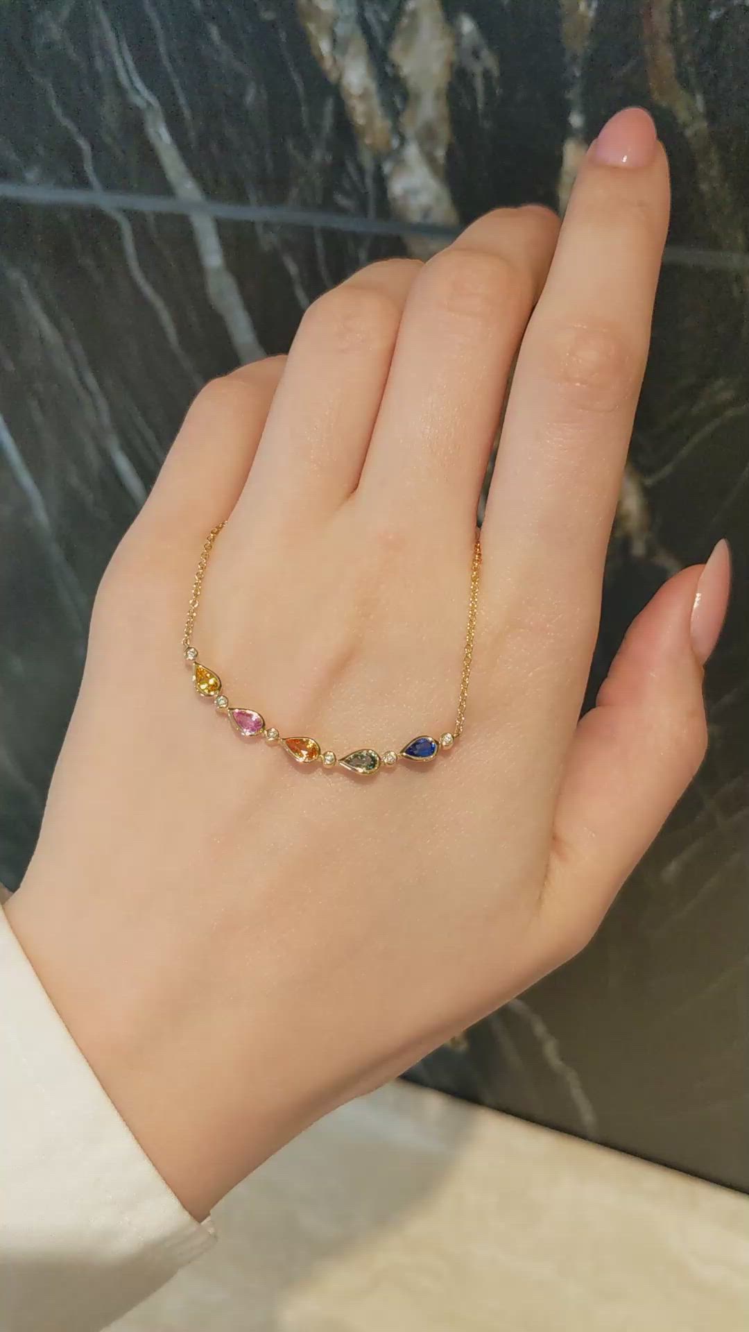 1.64 Ct. Multi Color Sapphire and Natural Diamond Bezel Necklace, 14K Yellow Gold Size Video