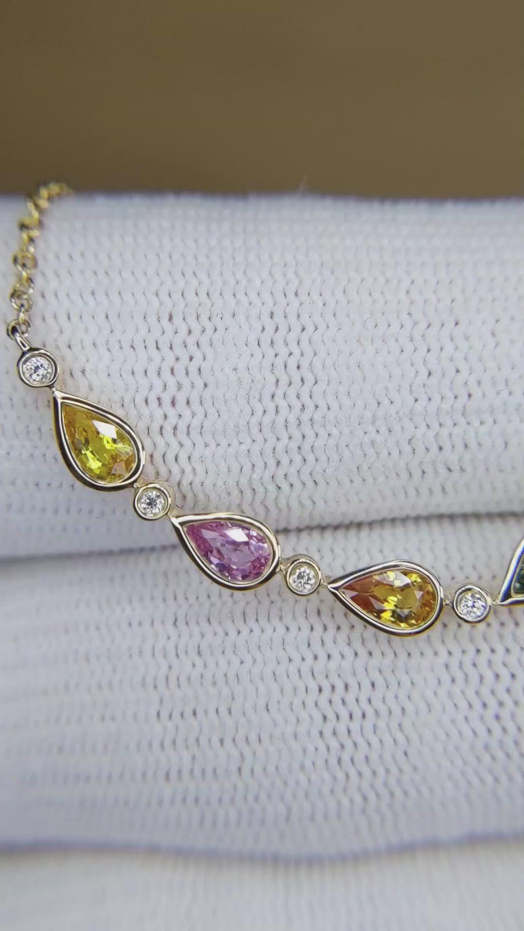 1.64 Ct. Multi Color Sapphire and Natural Diamond Bezel Necklace, 14K Yellow Gold Size Video