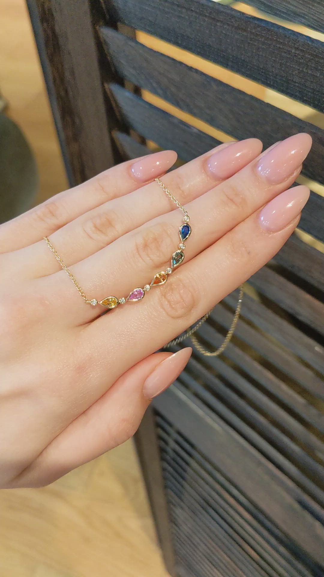 1.64 Ct. Multi Color Sapphire and Natural Diamond Bezel Necklace, 14K Yellow Gold Size Video