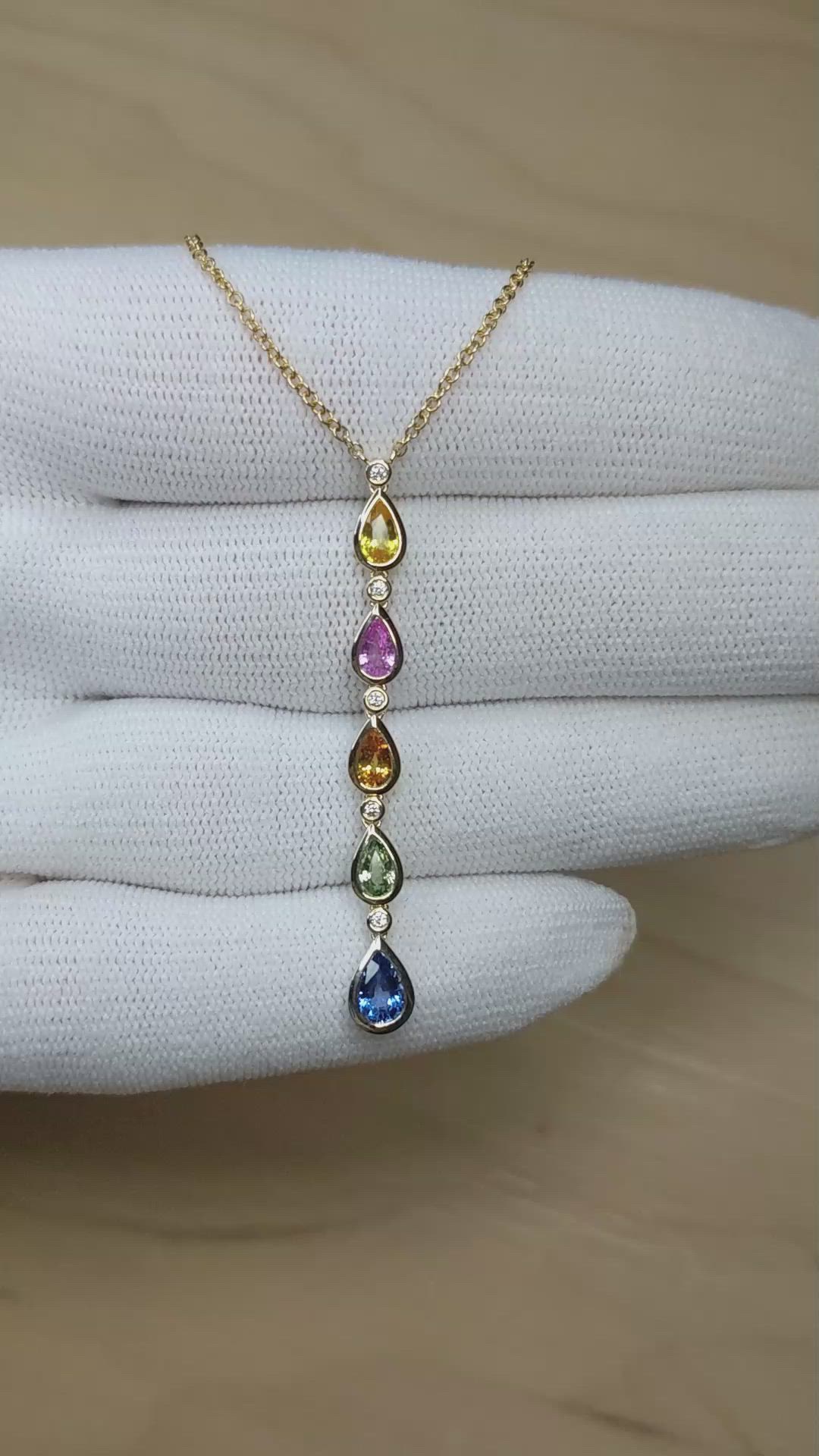 1.70 Ct. Multi Color Sapphire Bezel Necklace, 14K Yellow Gold Size Video