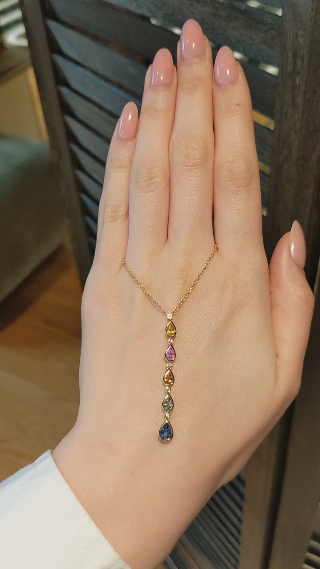 1.70 Ct. Multi Color Sapphire Bezel Necklace, 14K Yellow Gold Size Video