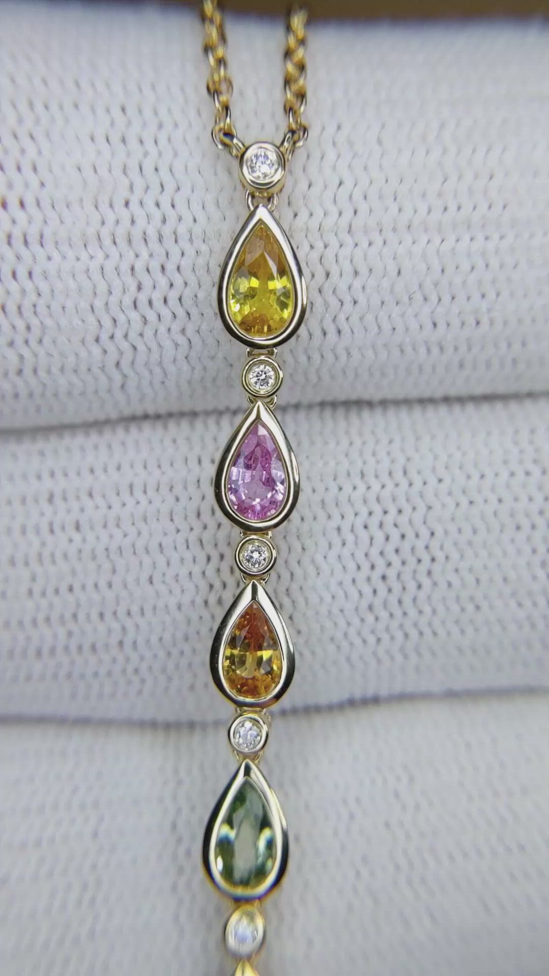 1.70 Ct. Multi Color Sapphire Bezel Necklace, 14K Yellow Gold Size Video