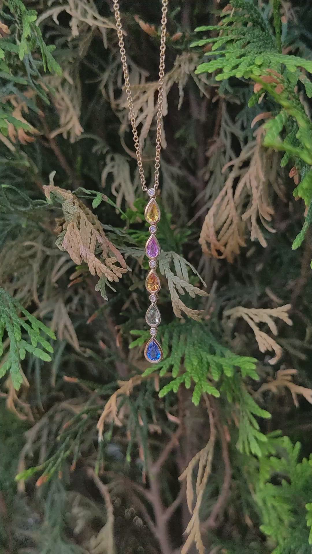 1.70 Ct. Multi Color Sapphire Bezel Necklace, 14K Yellow Gold Size Video