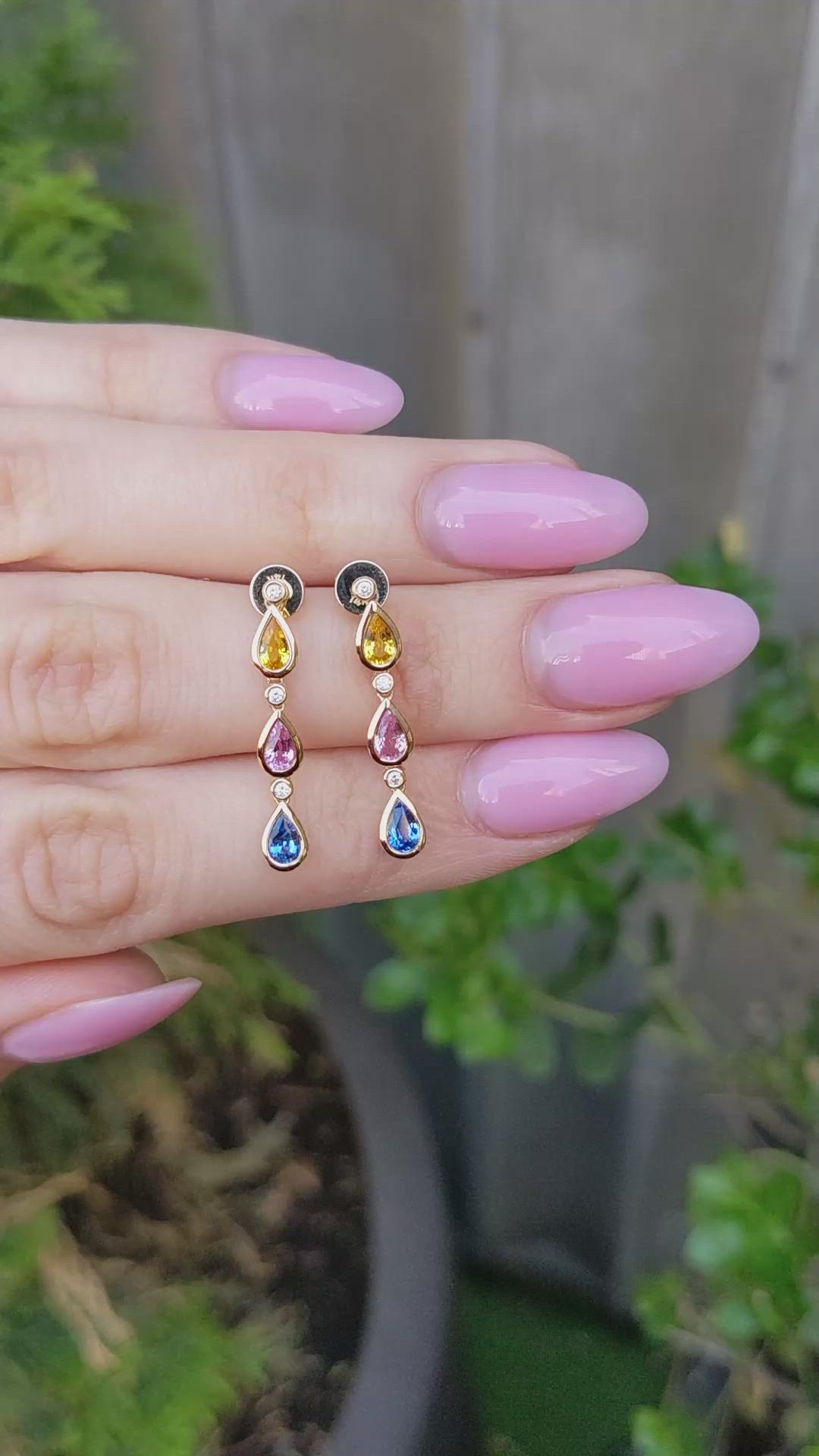 1.45 Ct.Tw.Total Carat Weight Multi Color Sapphire and Natural Diamond Bezel Earrings, 14K Yellow Gold Size Video