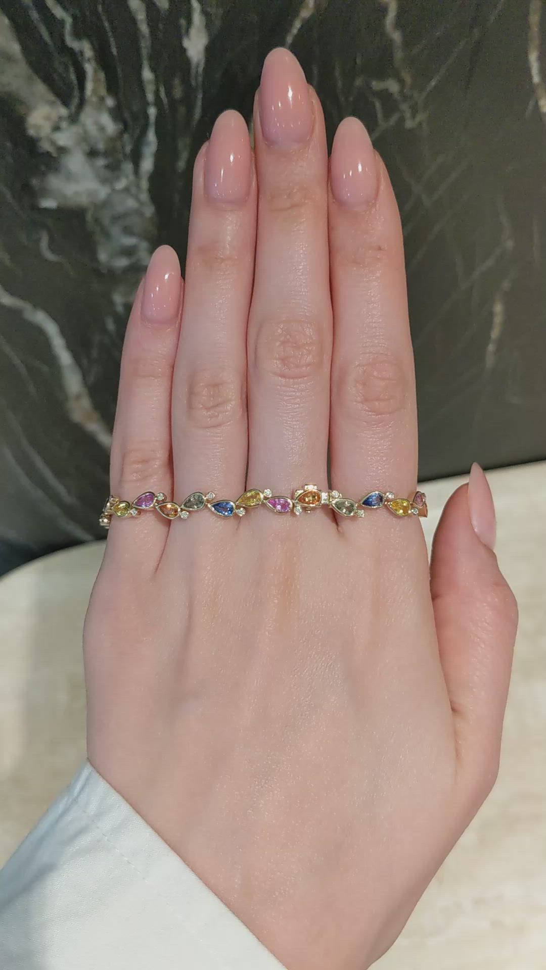 7.59&nbsp;Ct.Tw.Total Carat Weight Multi Color Sapphire and Natural Diamond Bezel Bracelet, 14K Yellow Gold Size Video