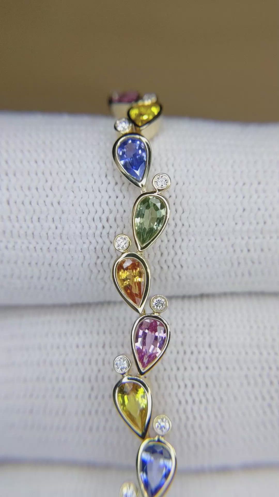 7.59&nbsp;Ct.Tw.Total Carat Weight Multi Color Sapphire and Natural Diamond Bezel Bracelet, 14K Yellow Gold Size Video