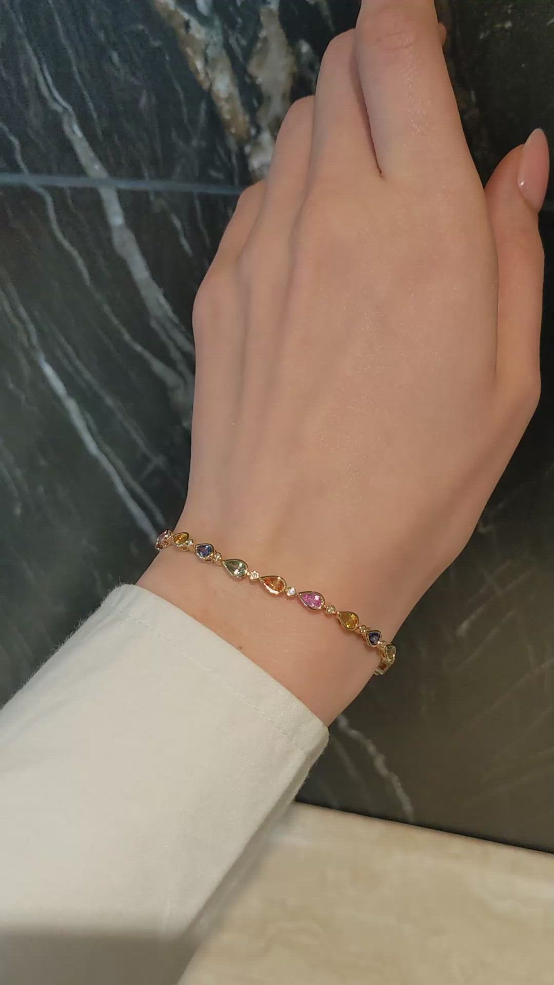 5.53 Ct.Tw.Total Carat Weight Multi Color Sapphire and Natural Diamond Bezel Bracelet, 14K Yellow Gold Size Video