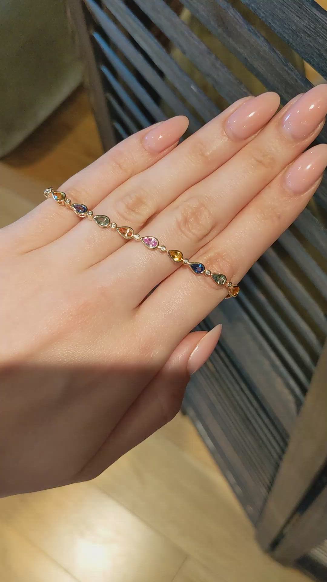 5.53 Ct.Tw.Total Carat Weight Multi Color Sapphire and Natural Diamond Bezel Bracelet, 14K Yellow Gold Size Video