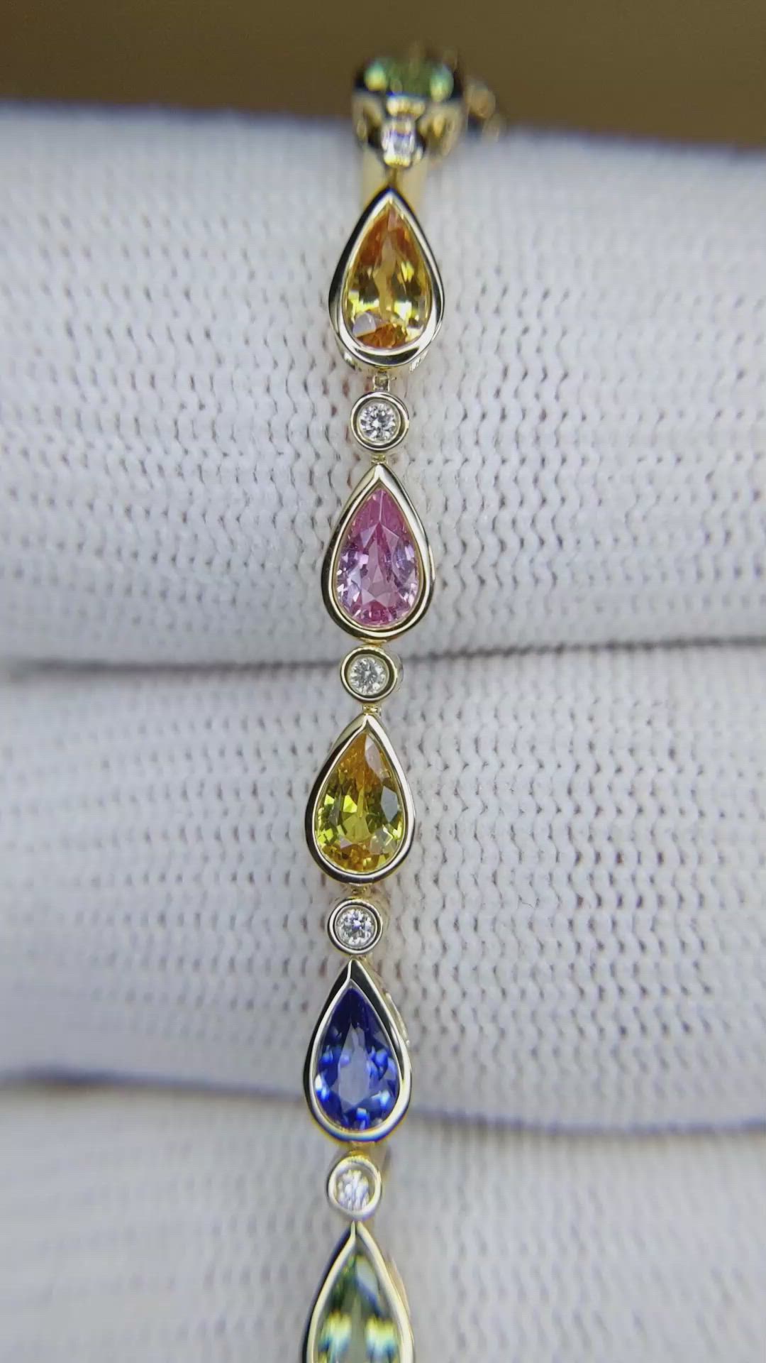 5.53 Ct.Tw.Total Carat Weight Multi Color Sapphire and Natural Diamond Bezel Bracelet, 14K Yellow Gold Size Video