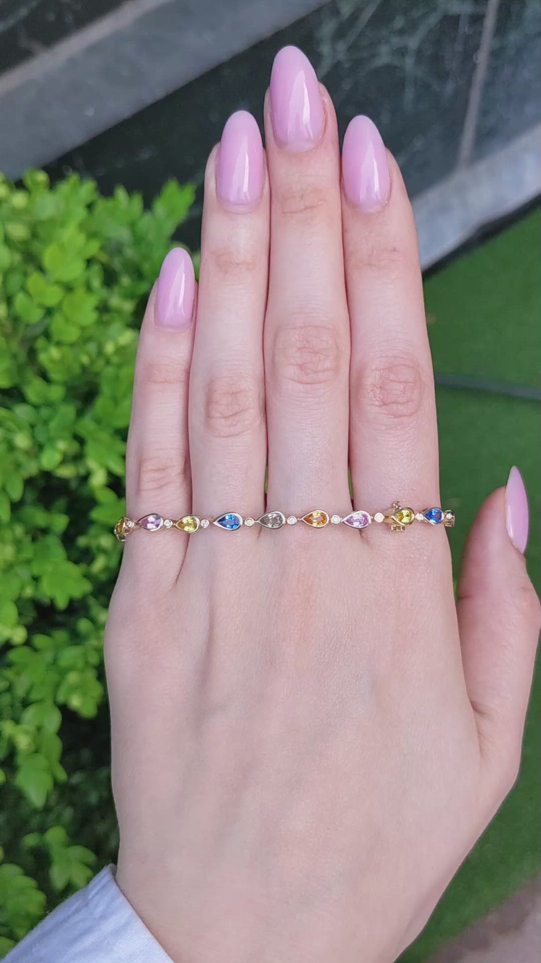 5.53 Ct.Tw.Total Carat Weight Multi Color Sapphire and Natural Diamond Bezel Bracelet, 14K Yellow Gold Size Video