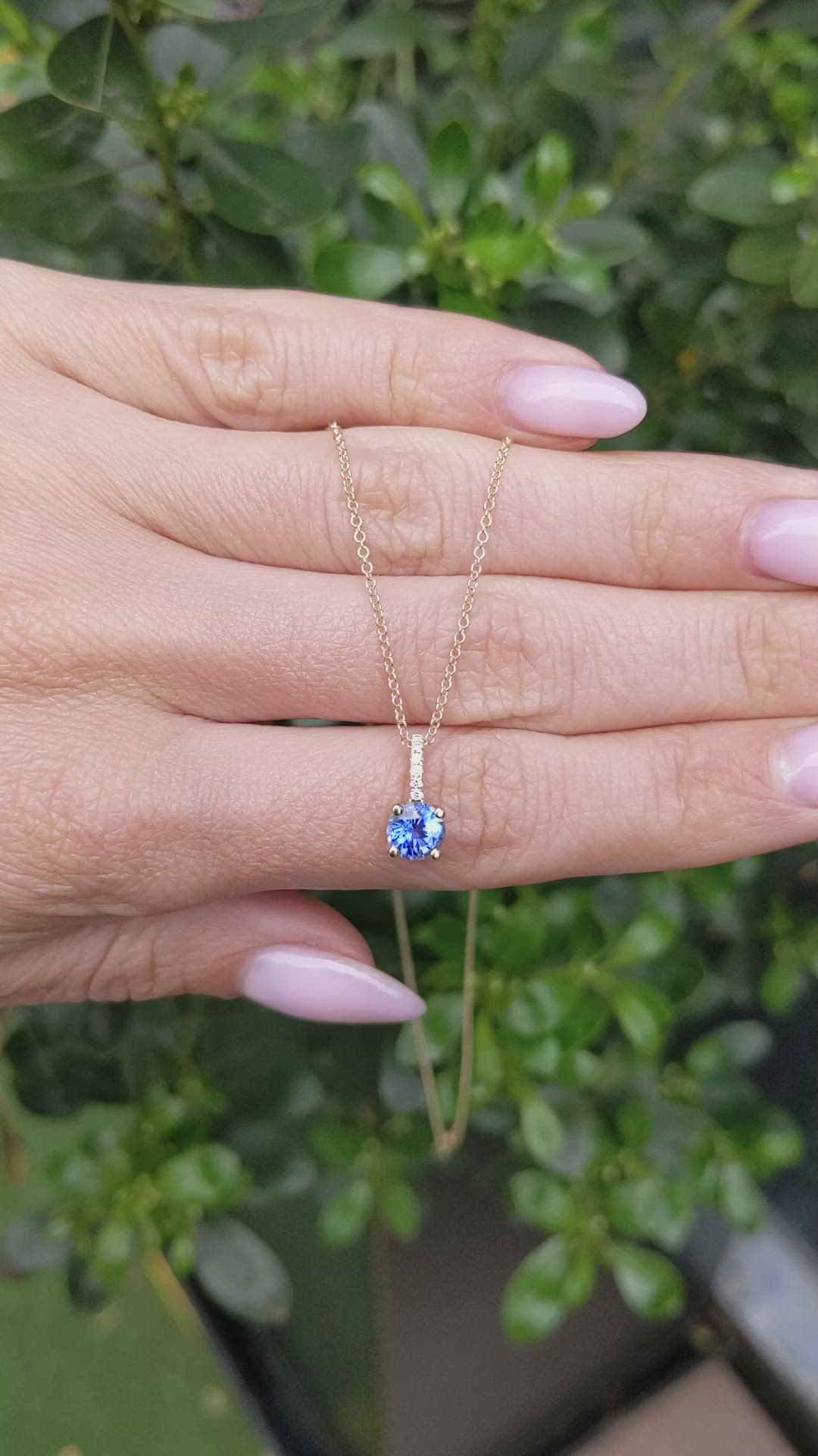 0.80 Ct. Blue Sapphire and Natural Diamond Pave Pendant, 14K Yellow Gold Size Video