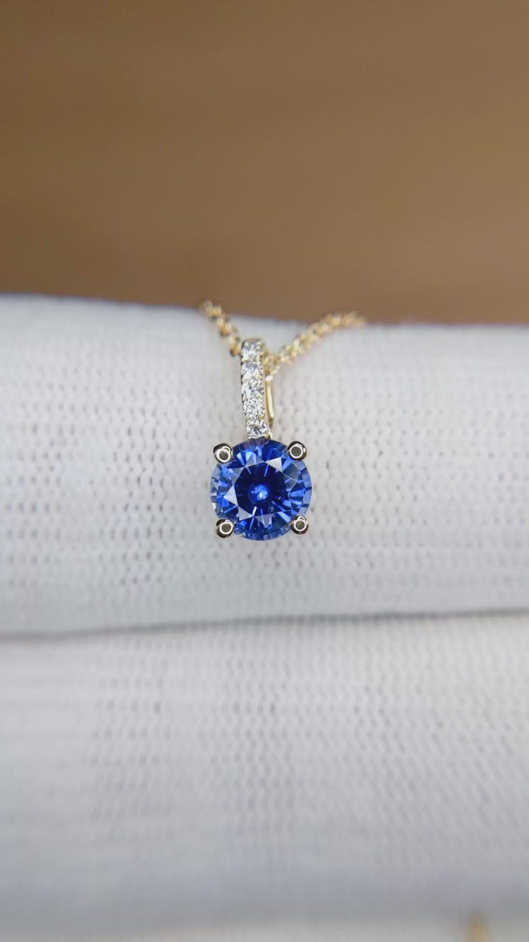 0.80 Ct. Blue Sapphire and Natural Diamond Pave Pendant, 14K Yellow Gold Size Video